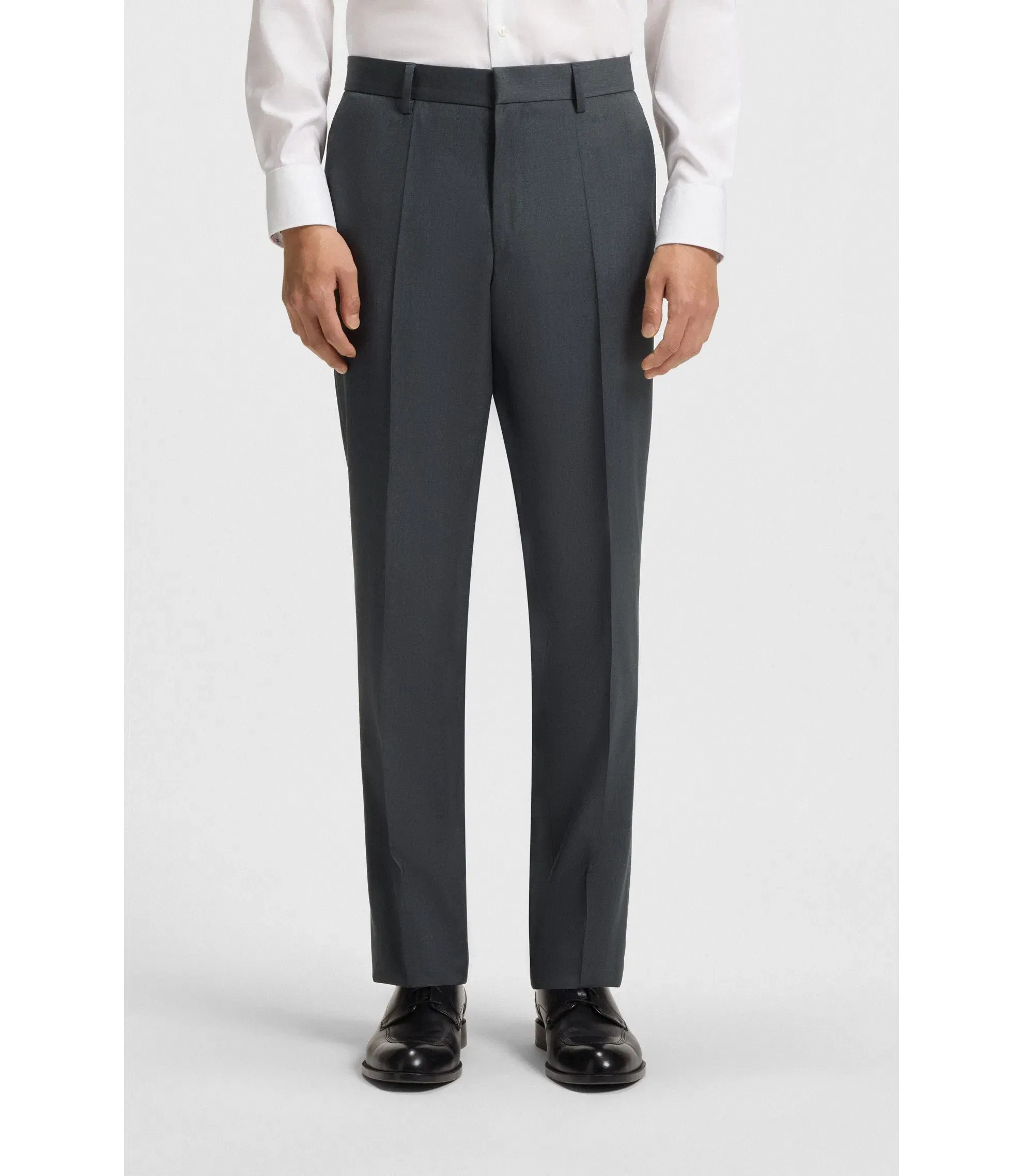 Boss Regular Fit Pants In Virgin Wool Serge Dark Grey