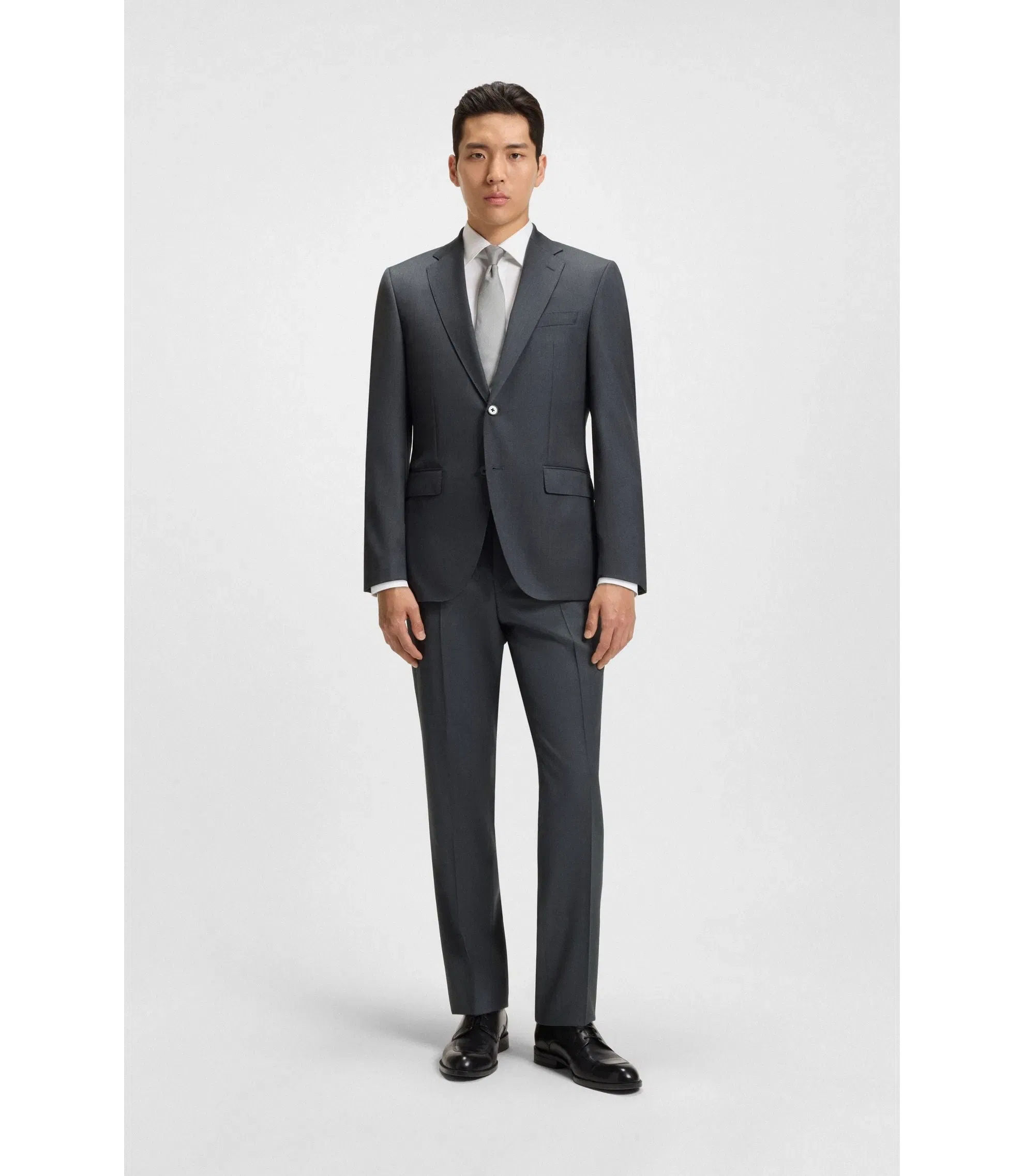 Boss Regular Fit Pants In Virgin Wool Serge Dark Grey
