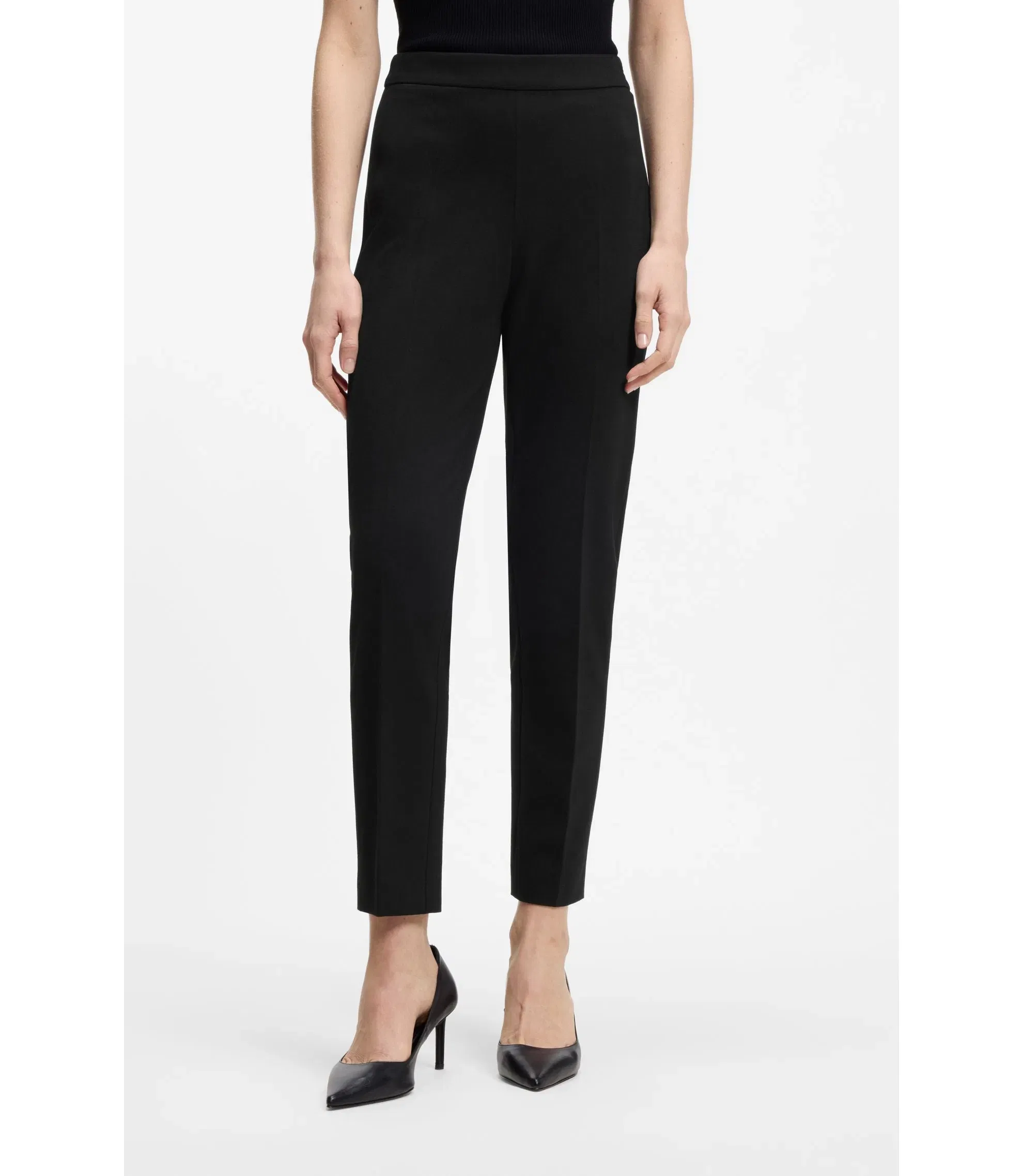 Boss Regular Fit Pants In Stretch Fabric With A Tapered Leg Black Women's
