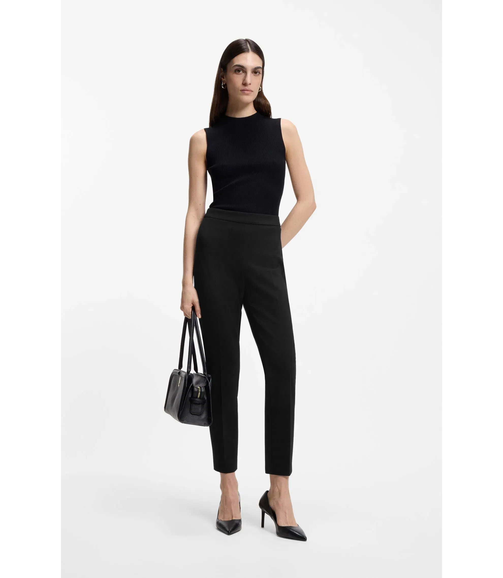 Boss Regular Fit Pants In Stretch Fabric With A Tapered Leg Black Women's