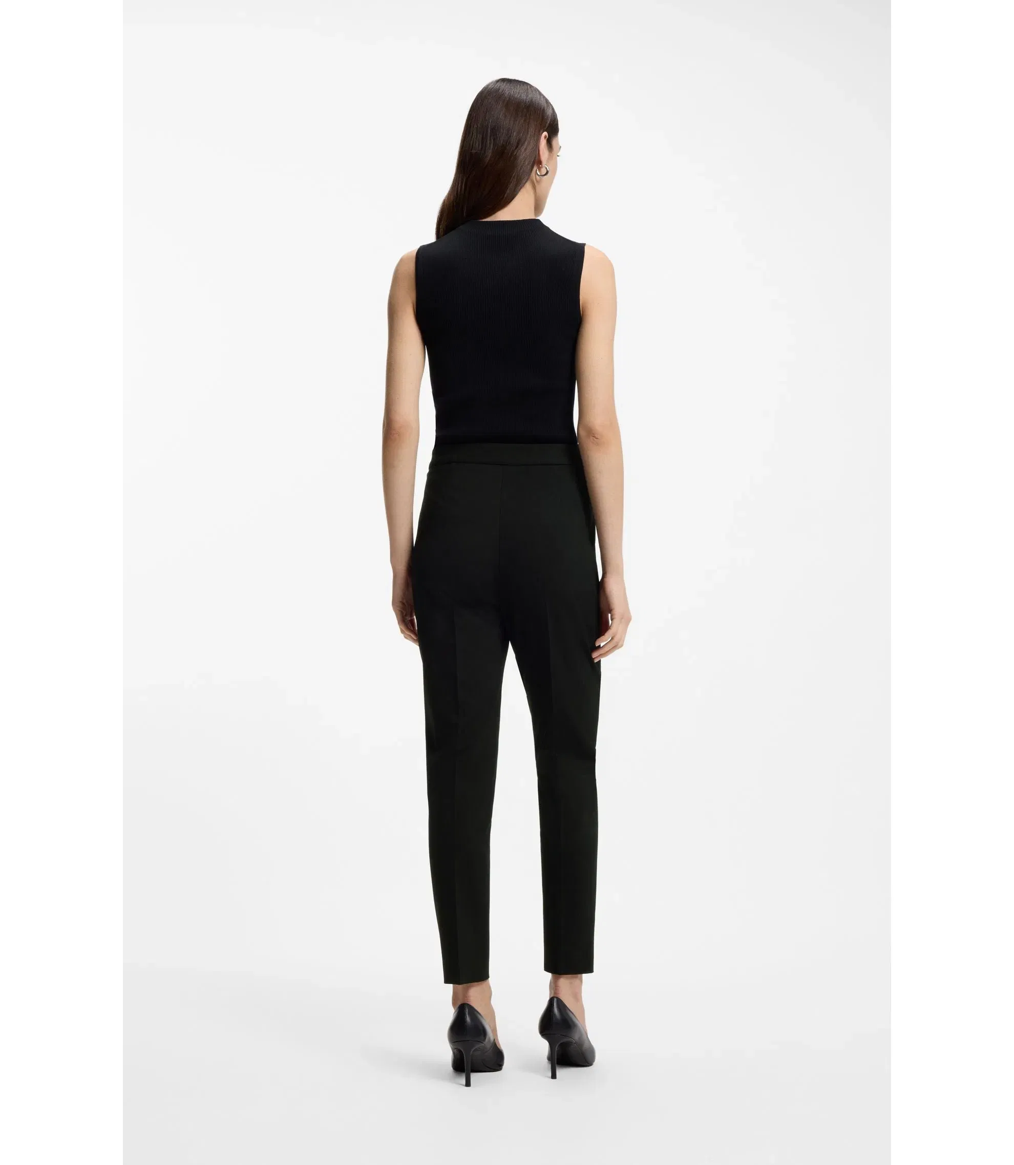 Boss Regular Fit Pants In Stretch Fabric With A Tapered Leg Black Women's