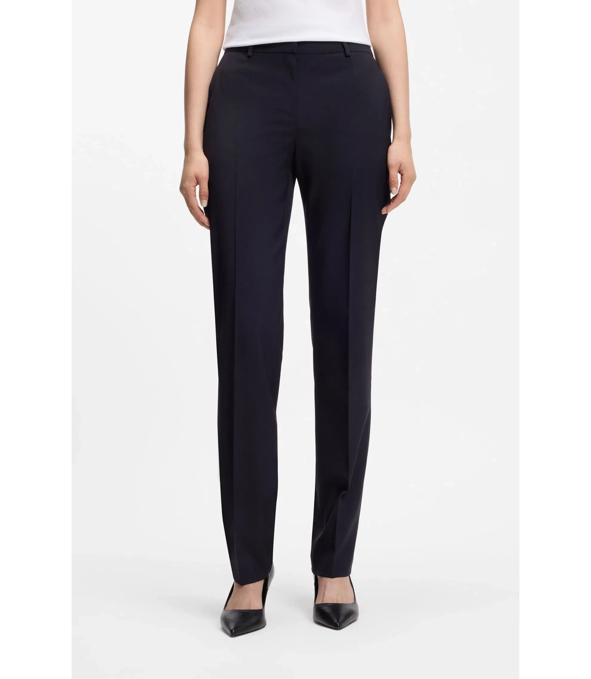 Boss Regular Fit Pants In Italian Made Virgin Wool Dark Blue Women's