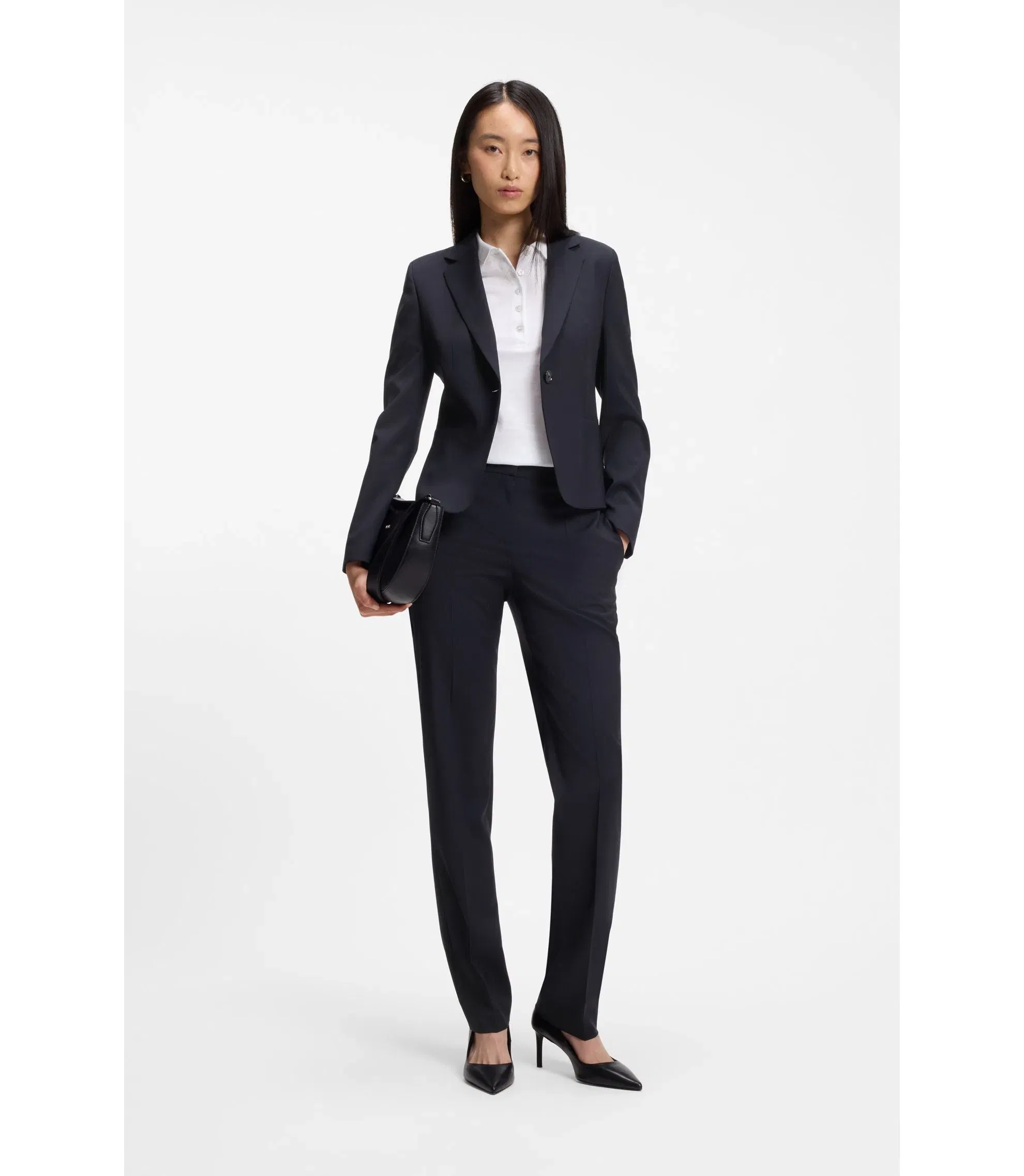 Boss Regular Fit Pants In Italian Made Virgin Wool Dark Blue Women's