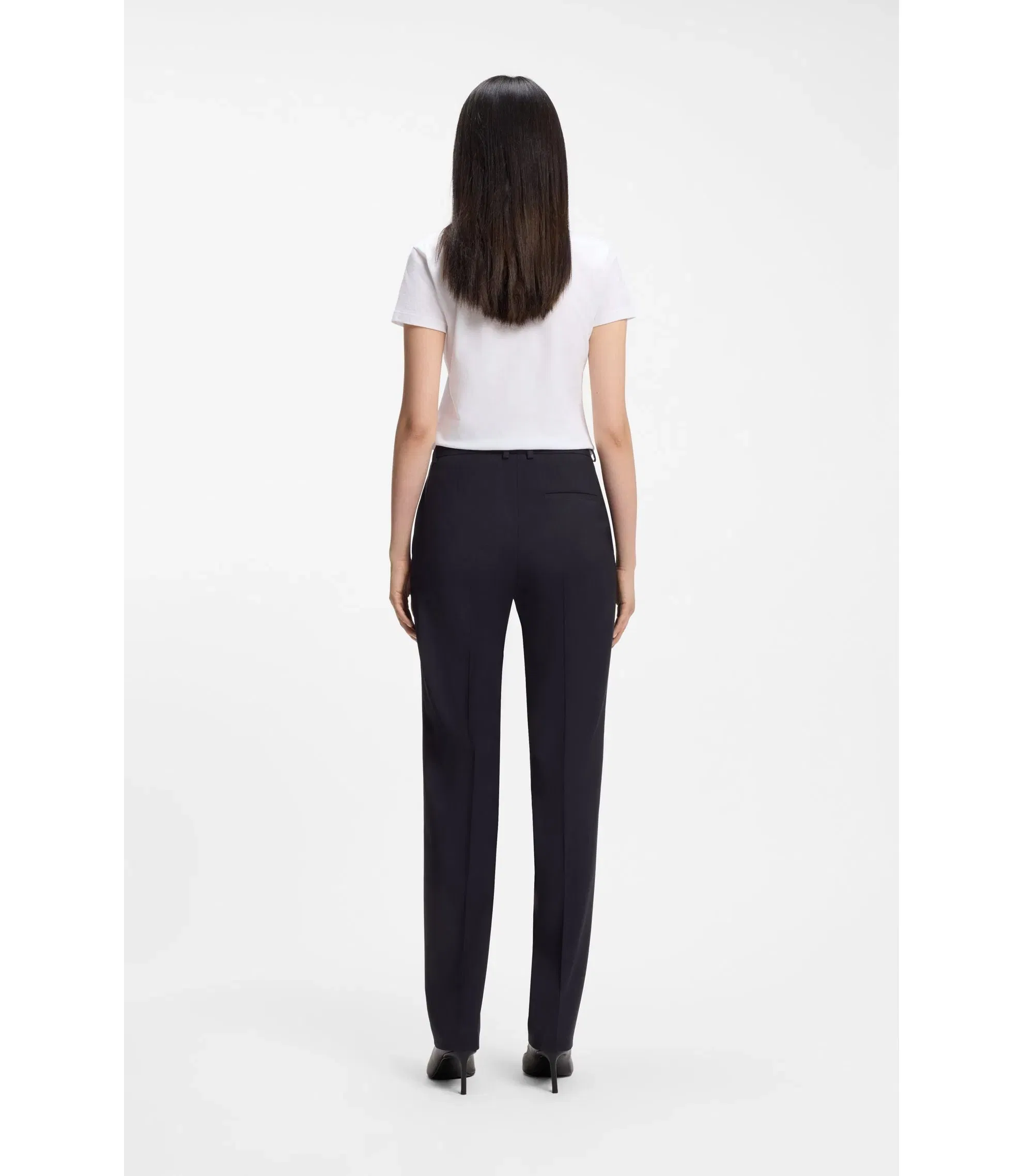 Boss Regular Fit Pants In Italian Made Virgin Wool Dark Blue Women's