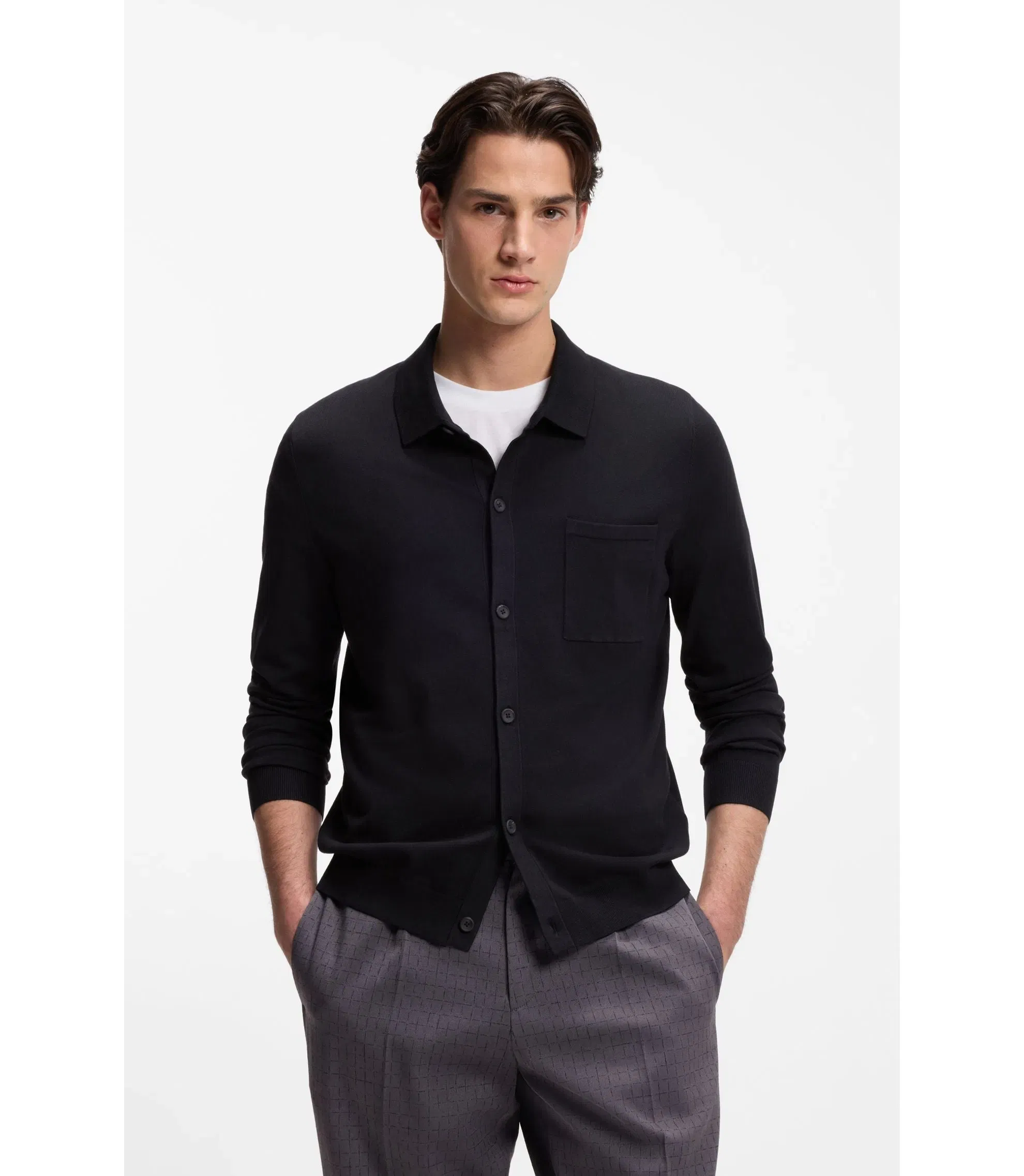 Hugo Regular Fit Jacket With Ribbed Trims Dark Blue