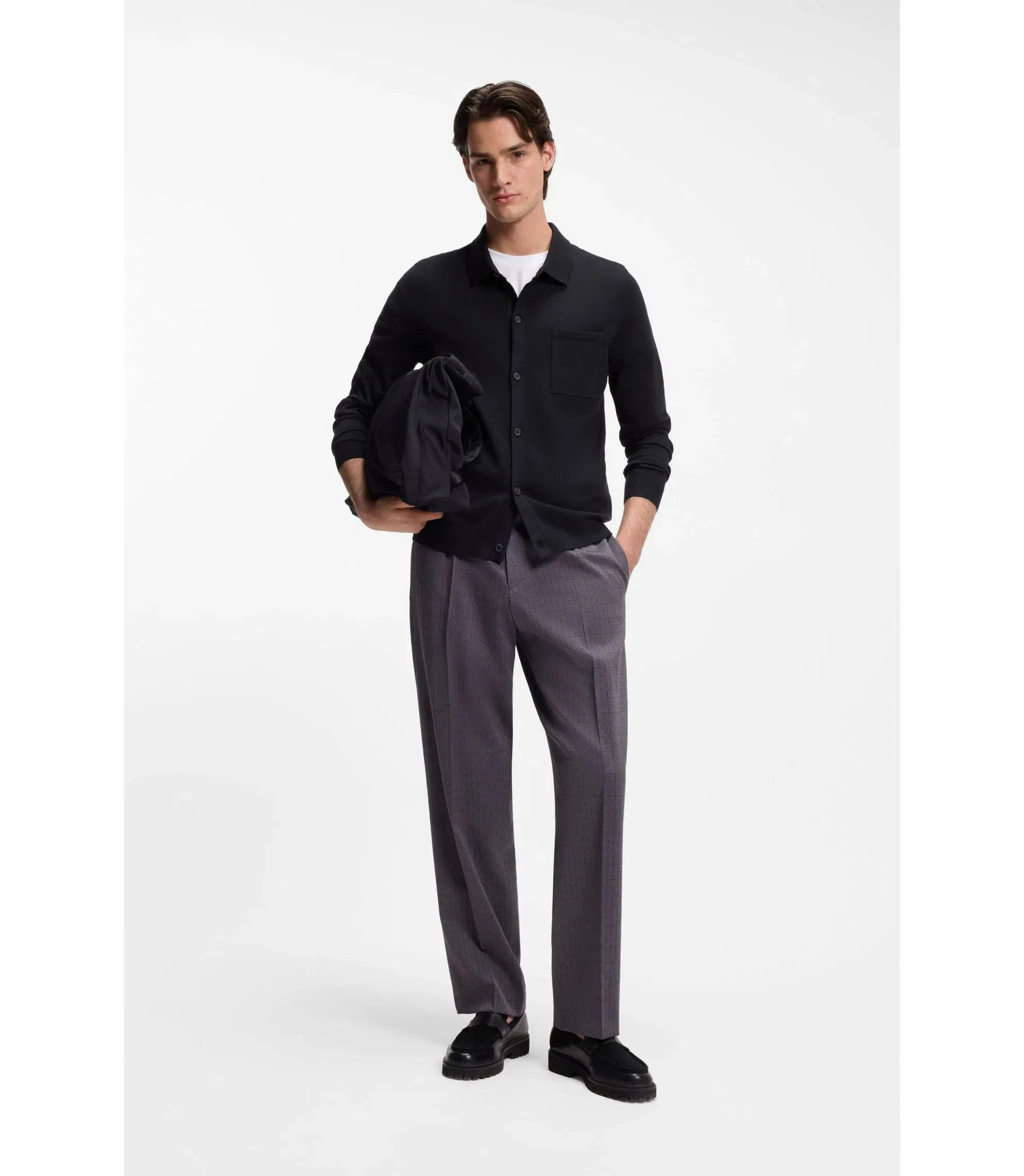 Hugo Regular Fit Jacket With Ribbed Trims Dark Blue
