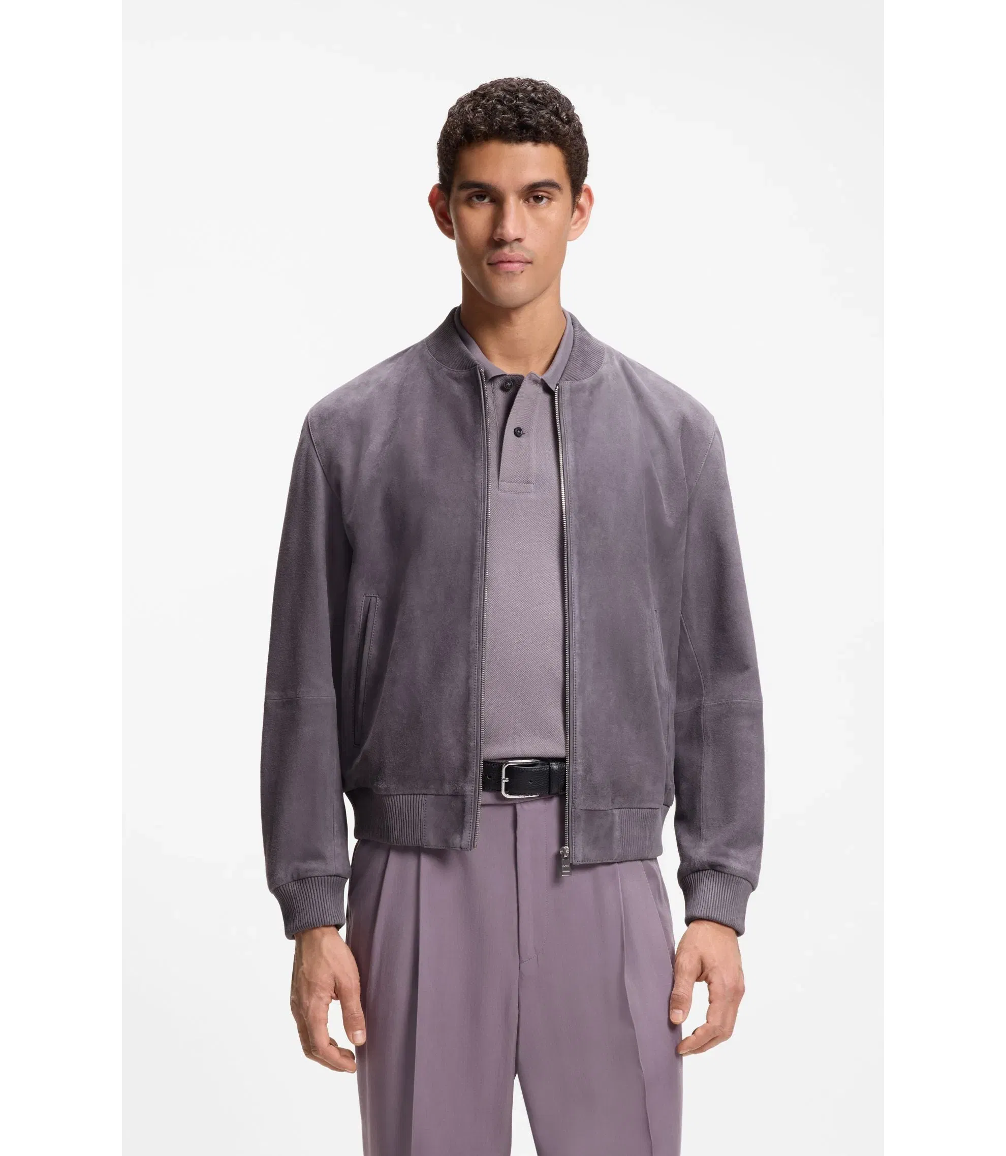 Boss Regular Fit Jacket In Suede Purple