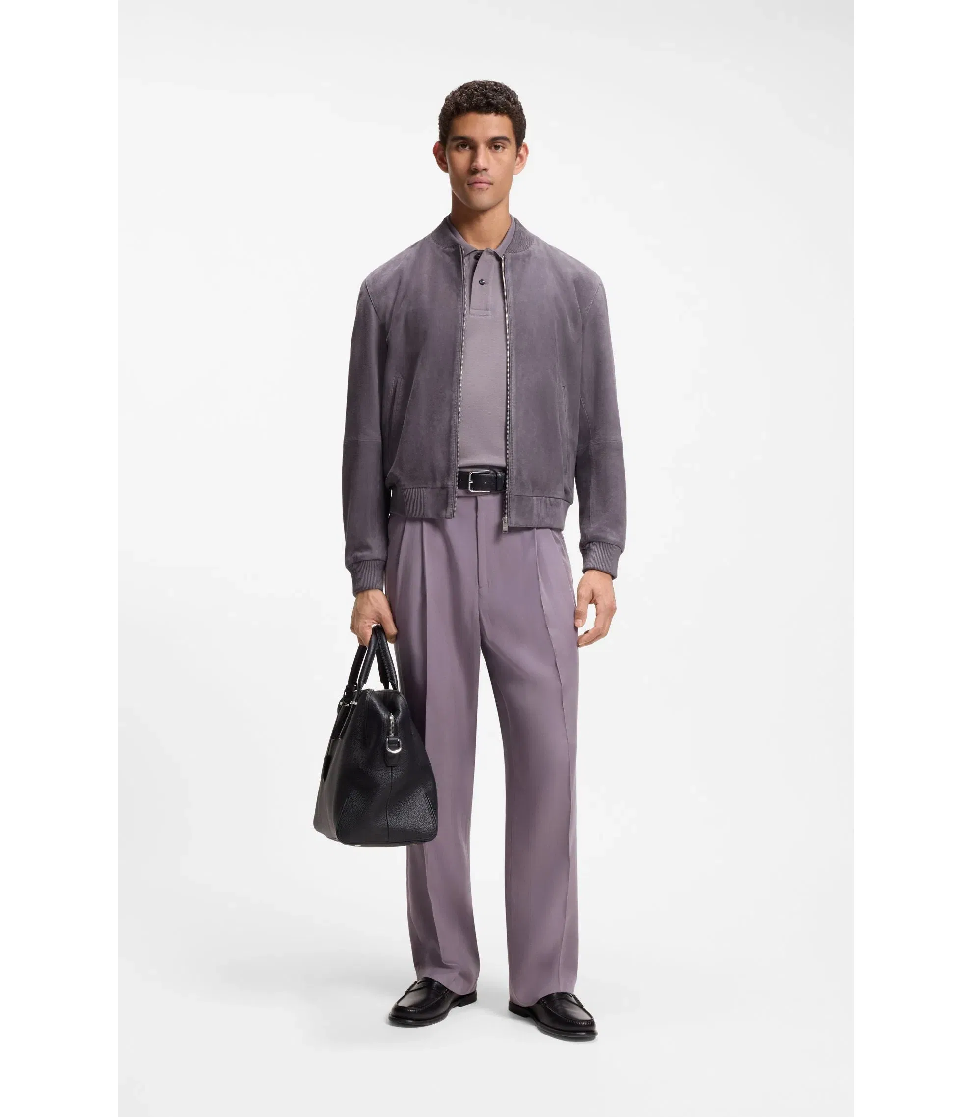 Boss Regular Fit Jacket In Suede Purple