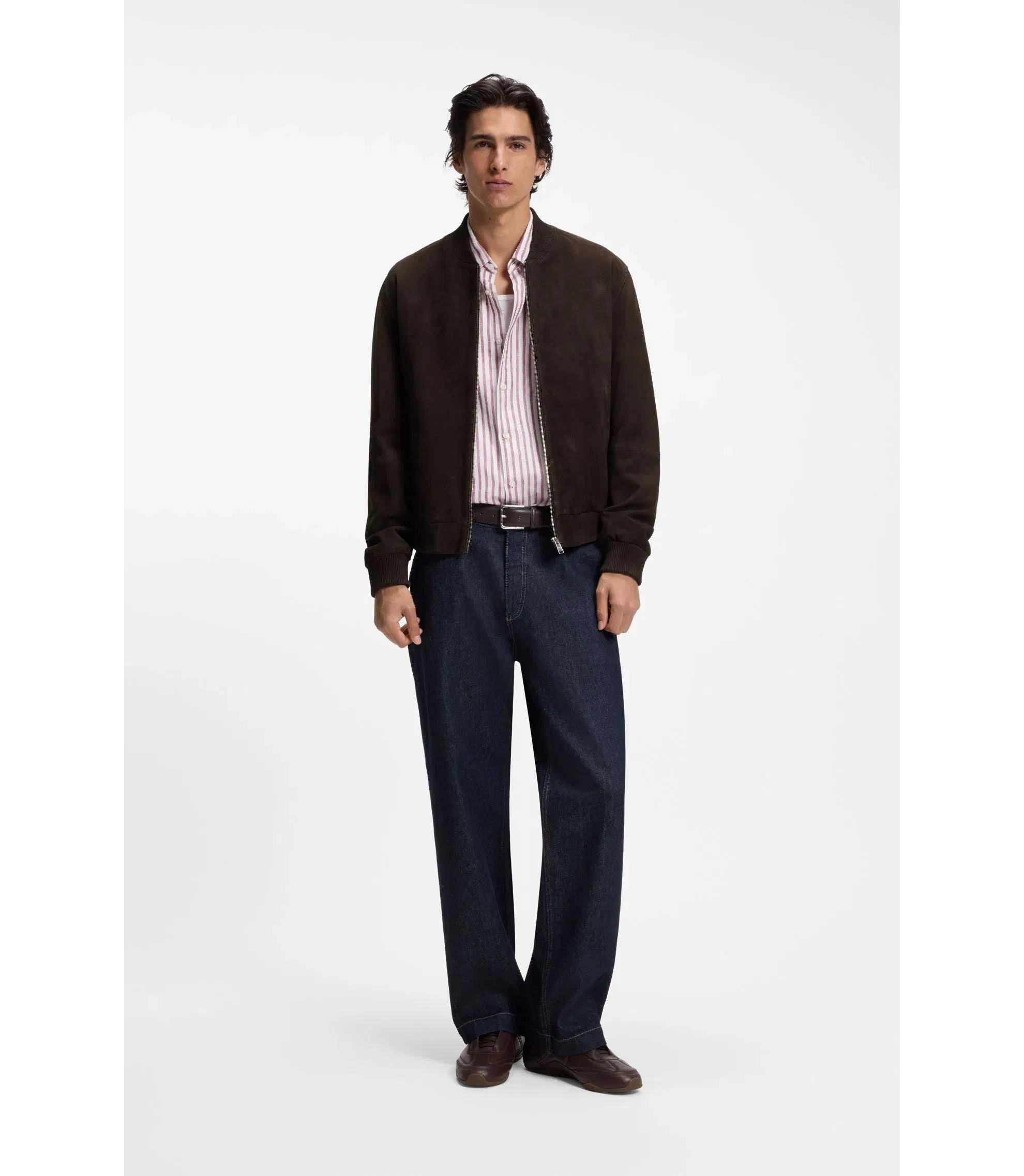 Boss Regular Fit Jacket In Suede Dark Brown