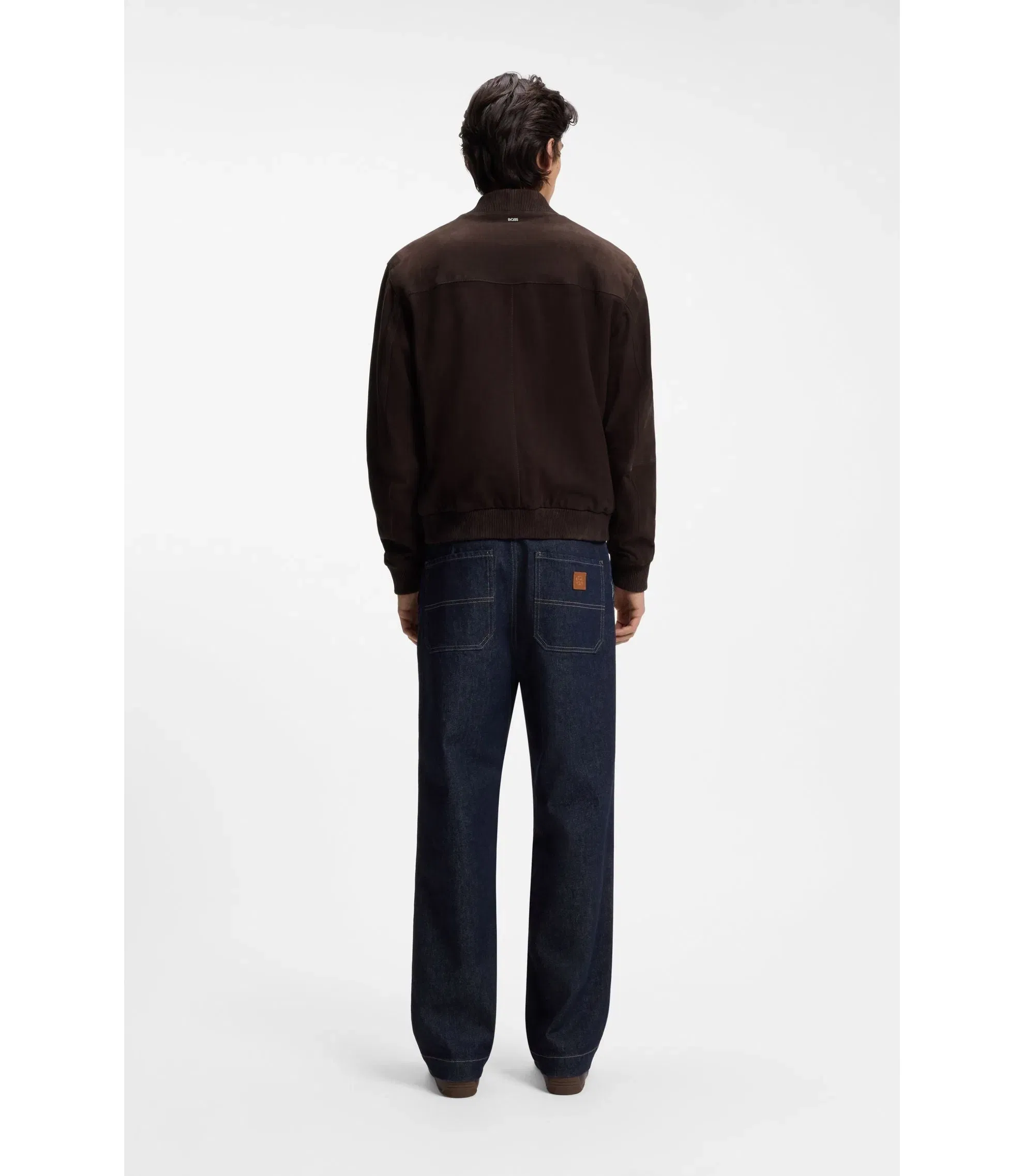 Boss Regular Fit Jacket In Suede Dark Brown