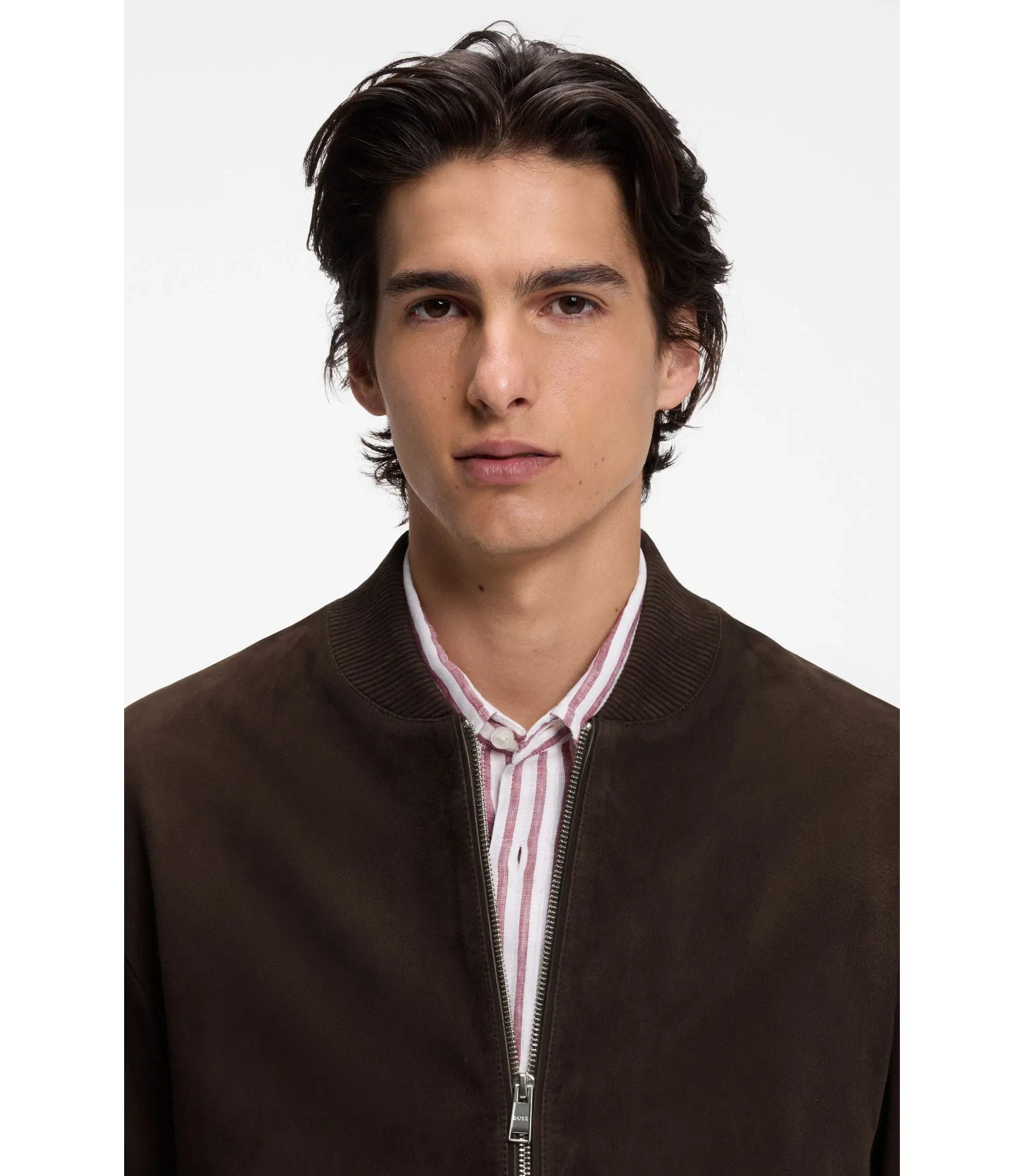 Boss Regular Fit Jacket In Suede Dark Brown