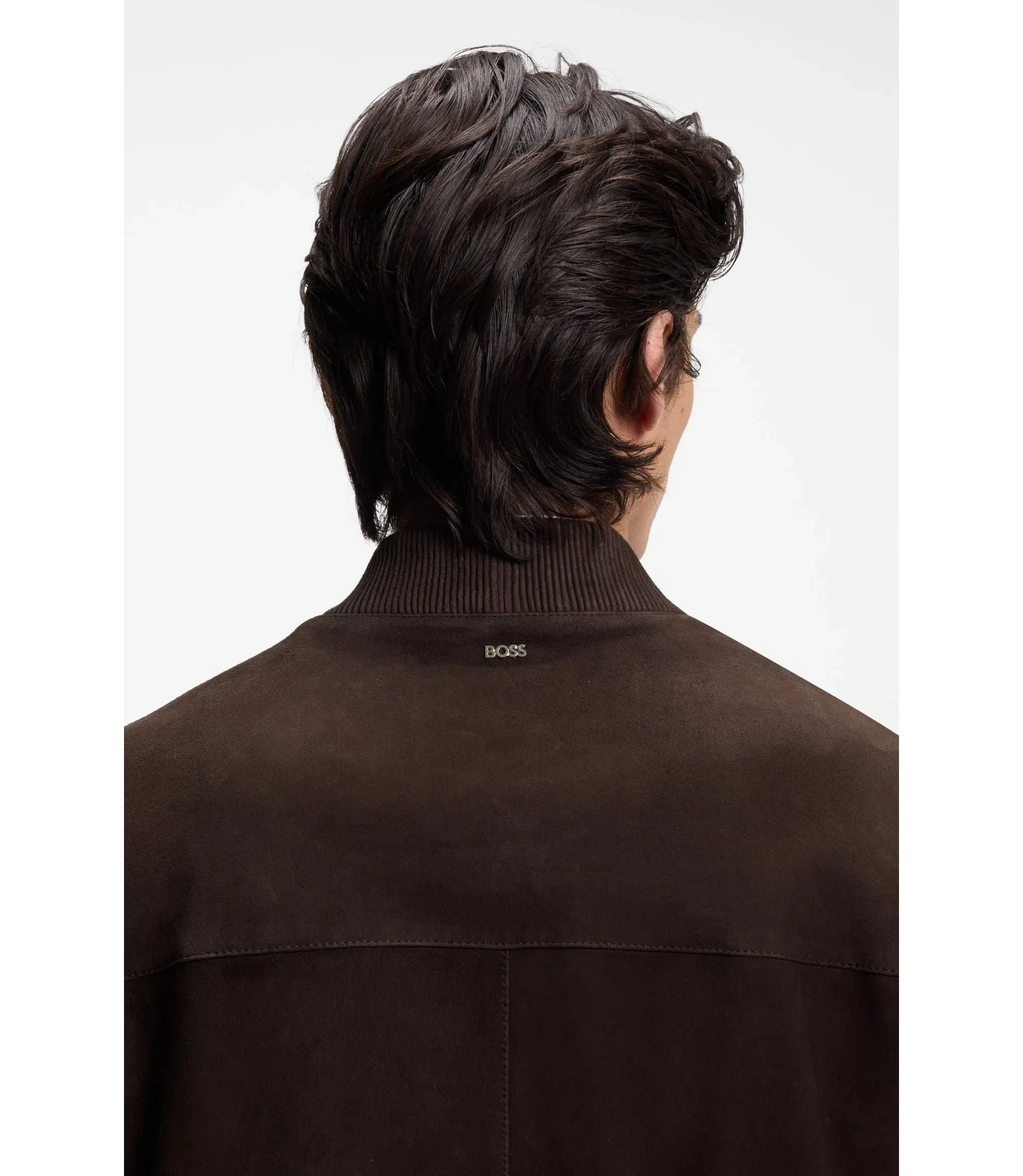 Boss Regular Fit Jacket In Suede Dark Brown