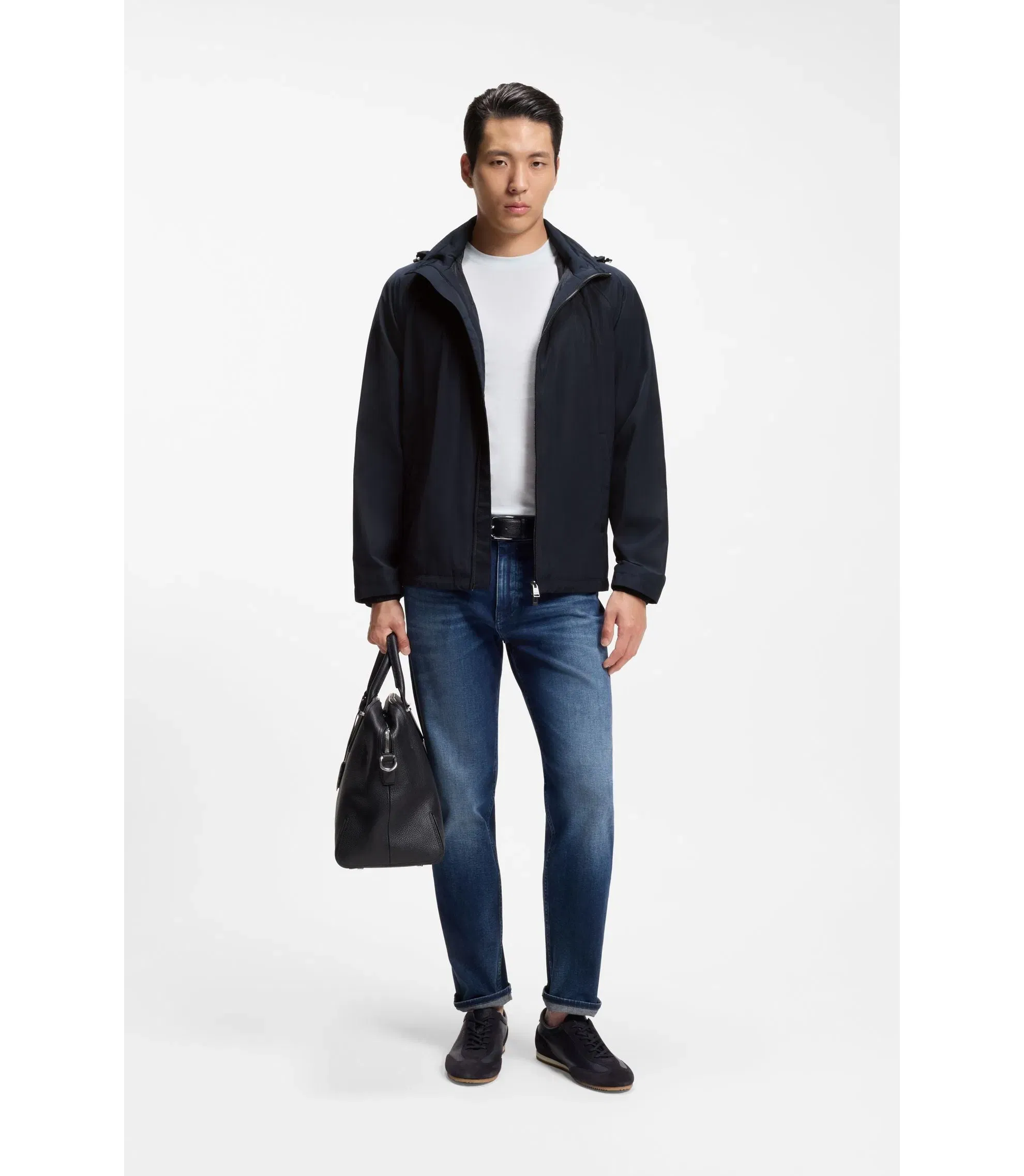 Boss Regular Fit Hooded Jacket With Water Repellent Finish Dark Blue