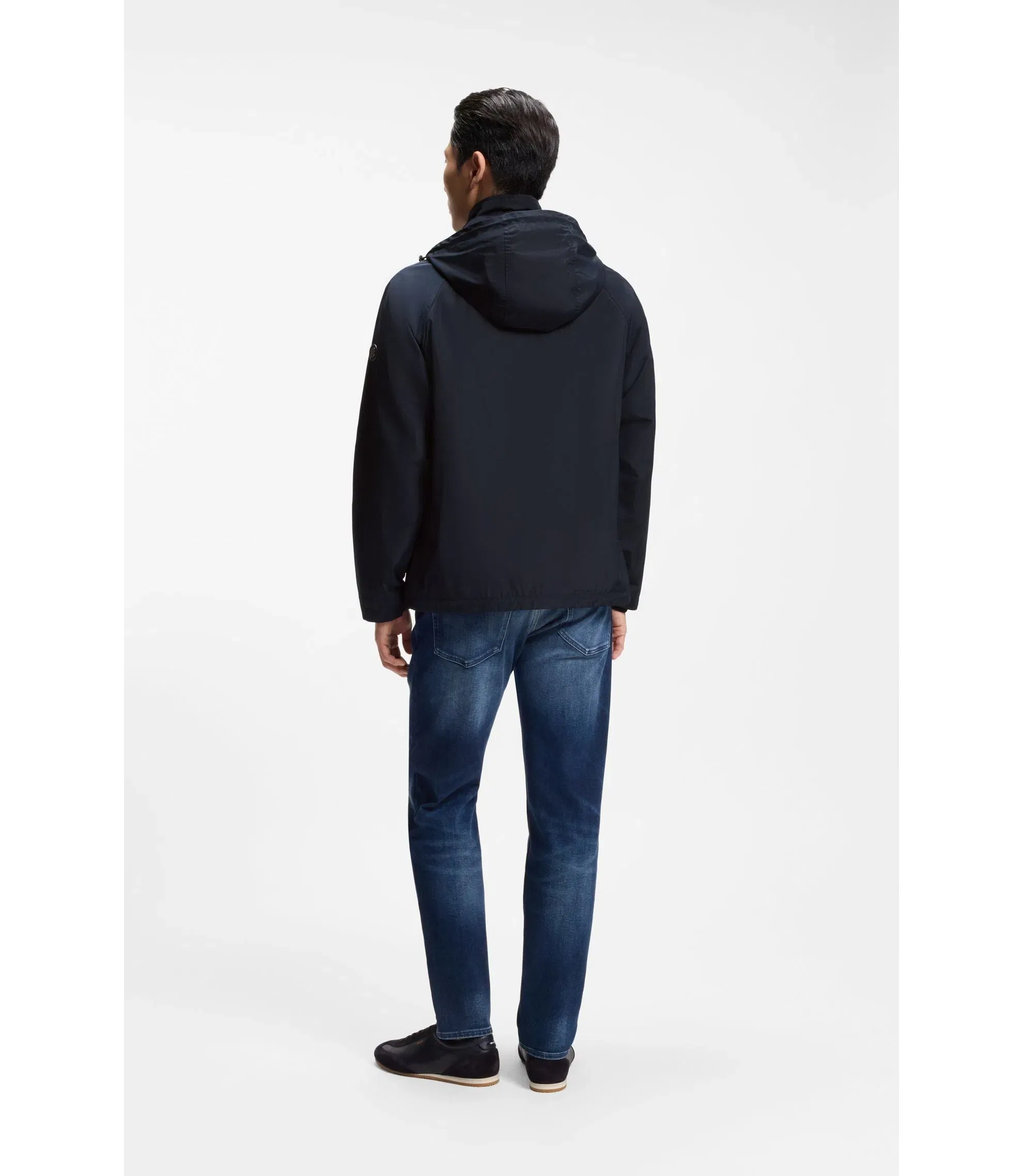 Boss Regular Fit Hooded Jacket With Water Repellent Finish Dark Blue