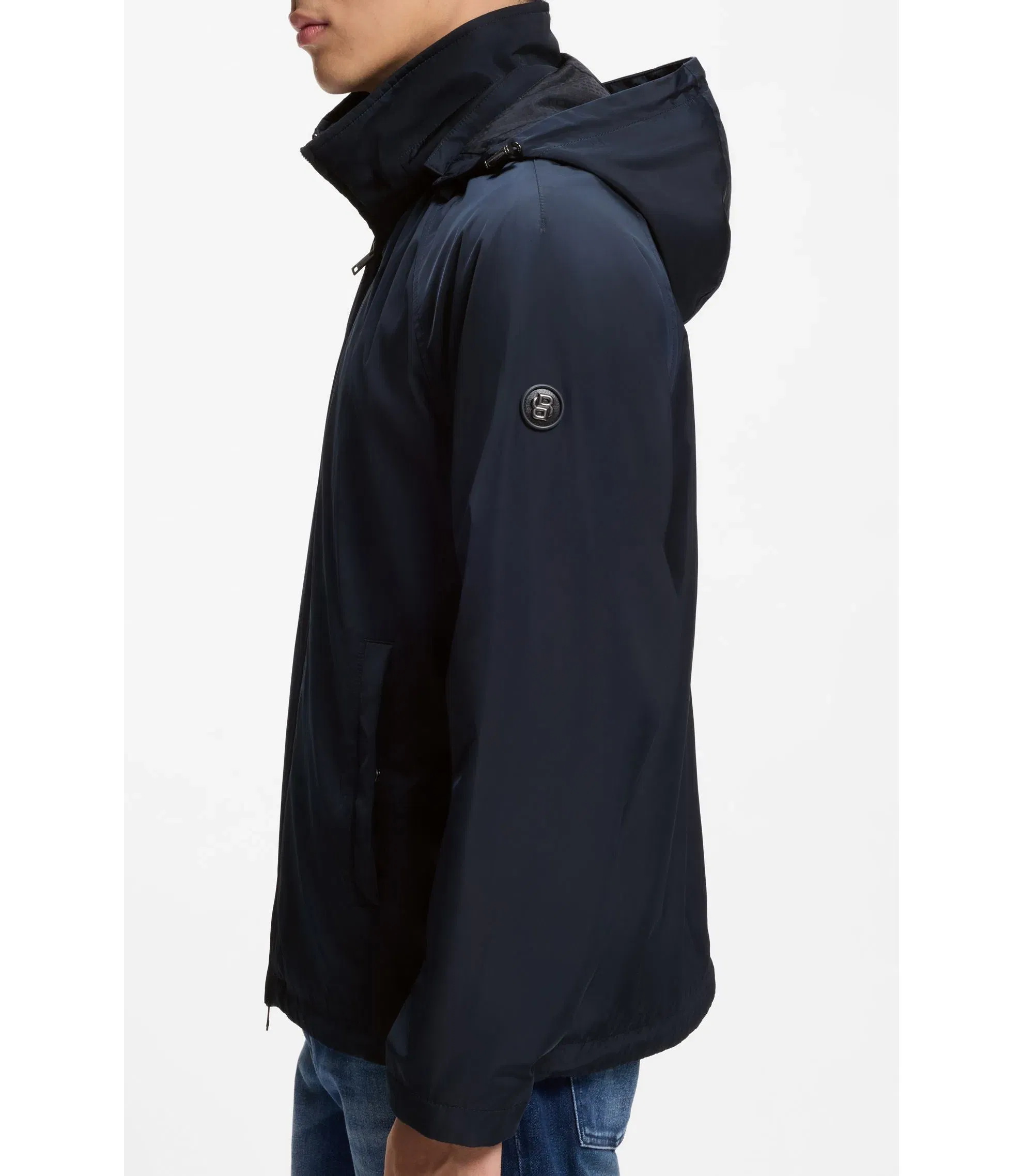 Boss Regular Fit Hooded Jacket With Water Repellent Finish Dark Blue
