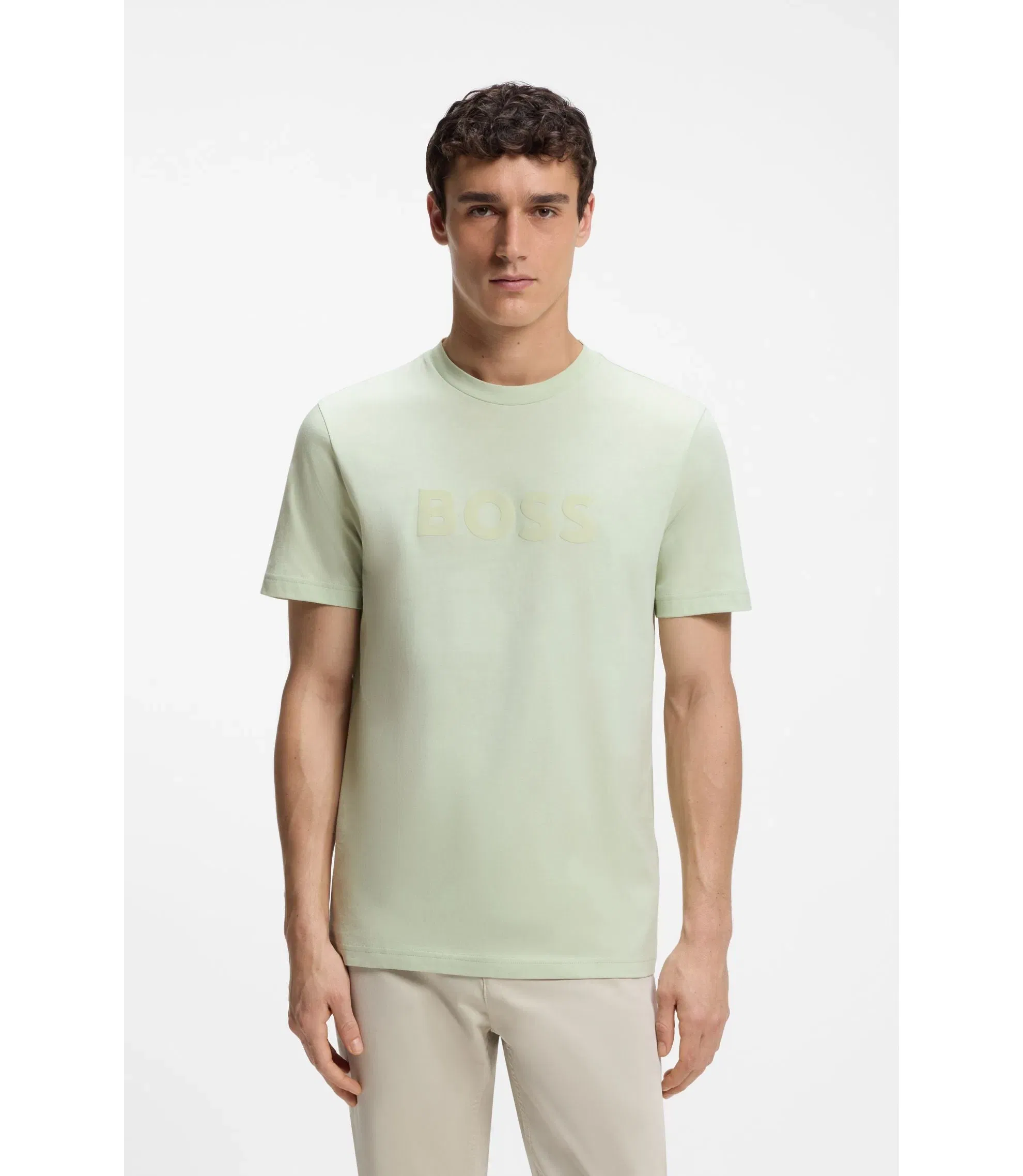 Boss Regular Fit Cotton T-Shirt With Modern Logo Light Green