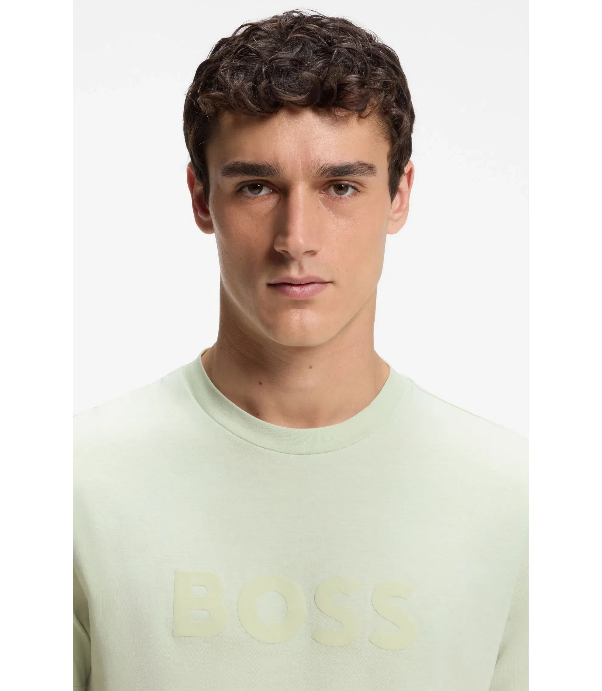 Boss Regular Fit Cotton T-Shirt With Modern Logo Light Green