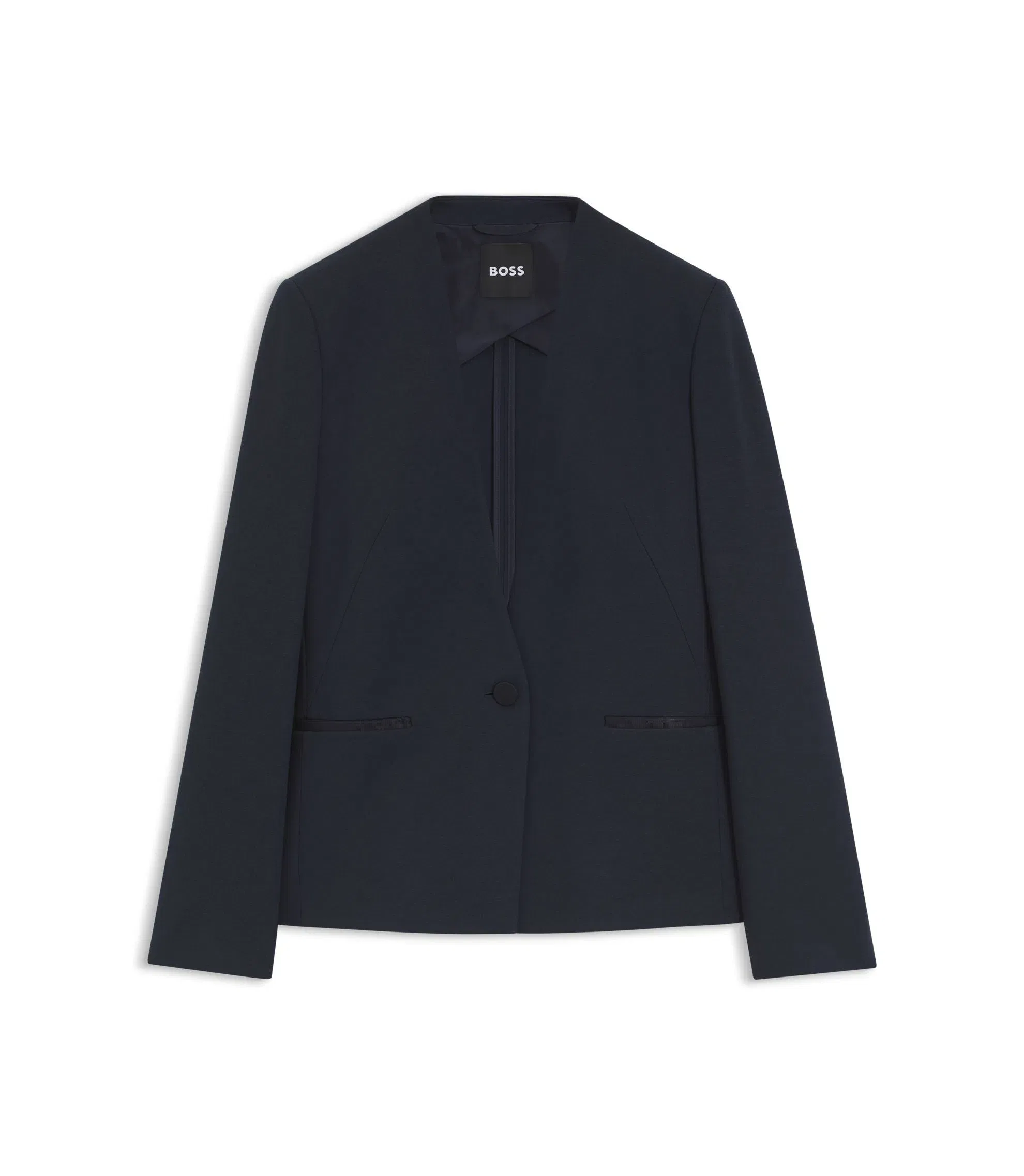 Boss Regular Fit Collarless Blazer In Performance Stretch Jersey Dark Blue Women's