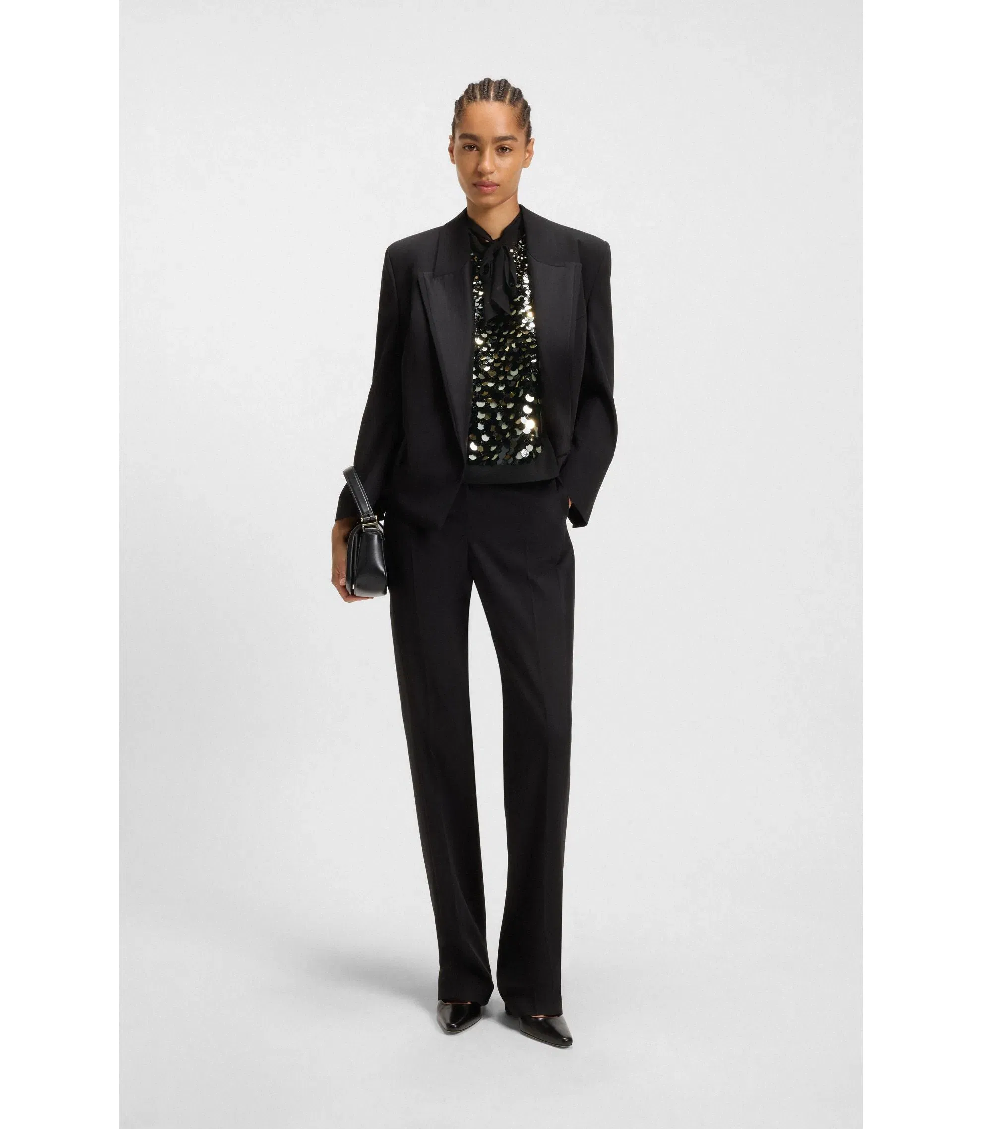 Boss Regular Fit Blouse With Sequin Embellishments Black Women's