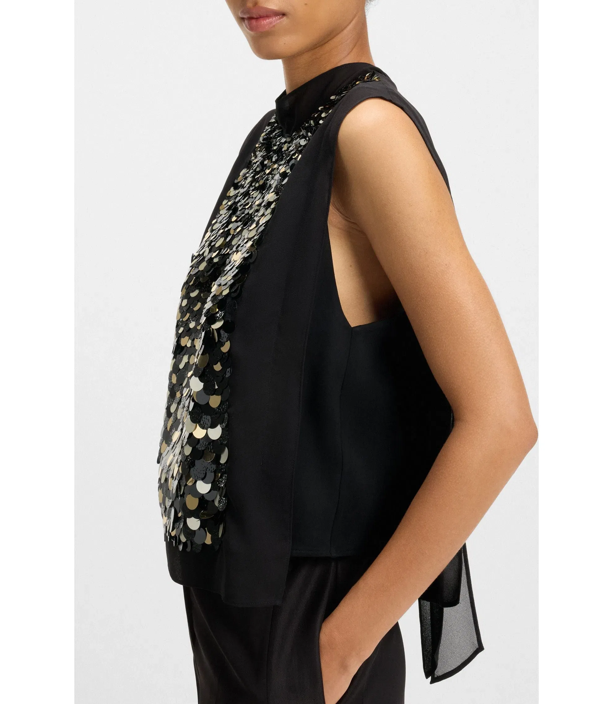 Boss Regular Fit Blouse With Sequin Embellishments Black Women's