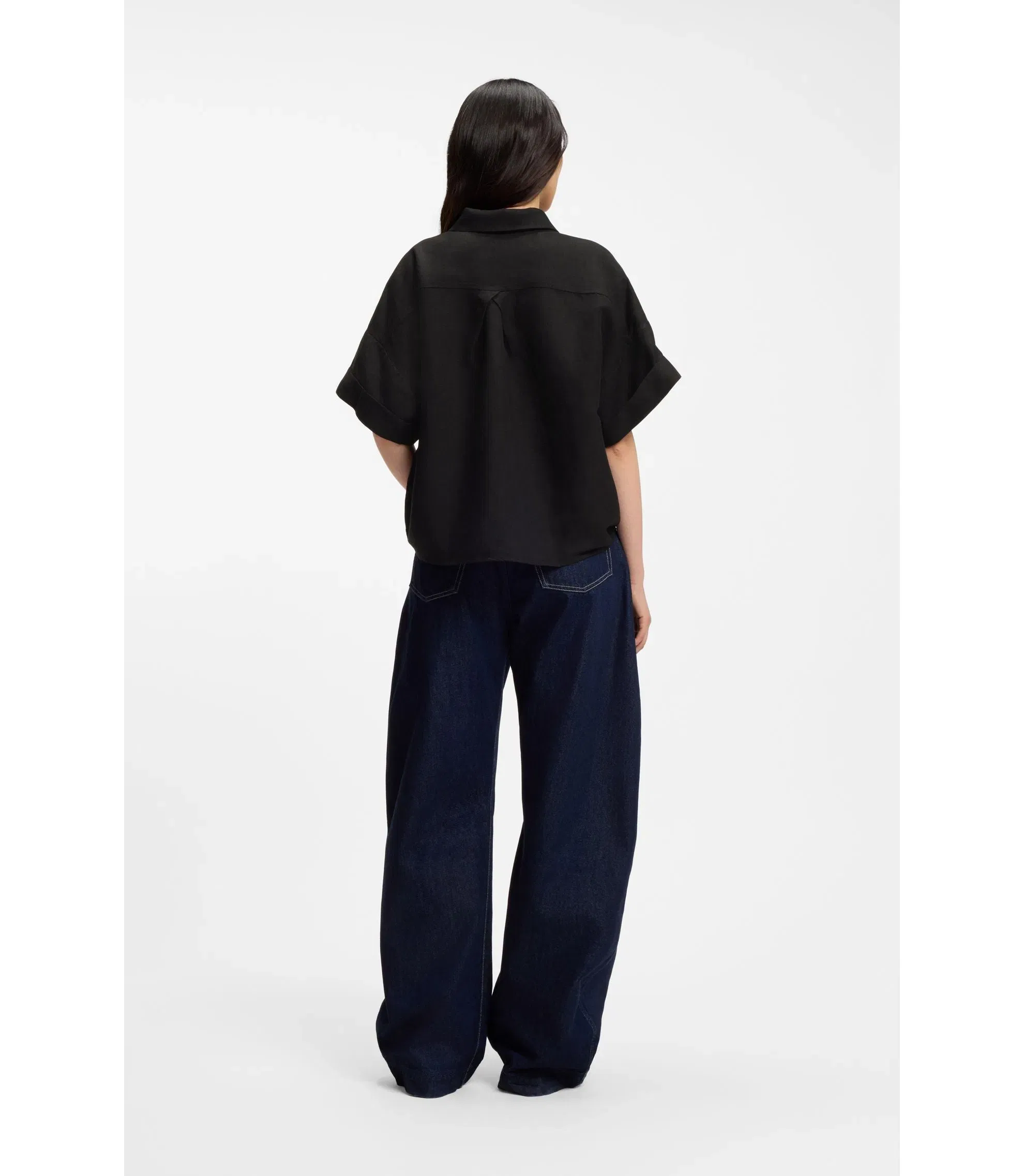 Boss Regular Fit Blouse With Rolled Cuffs Black Women's