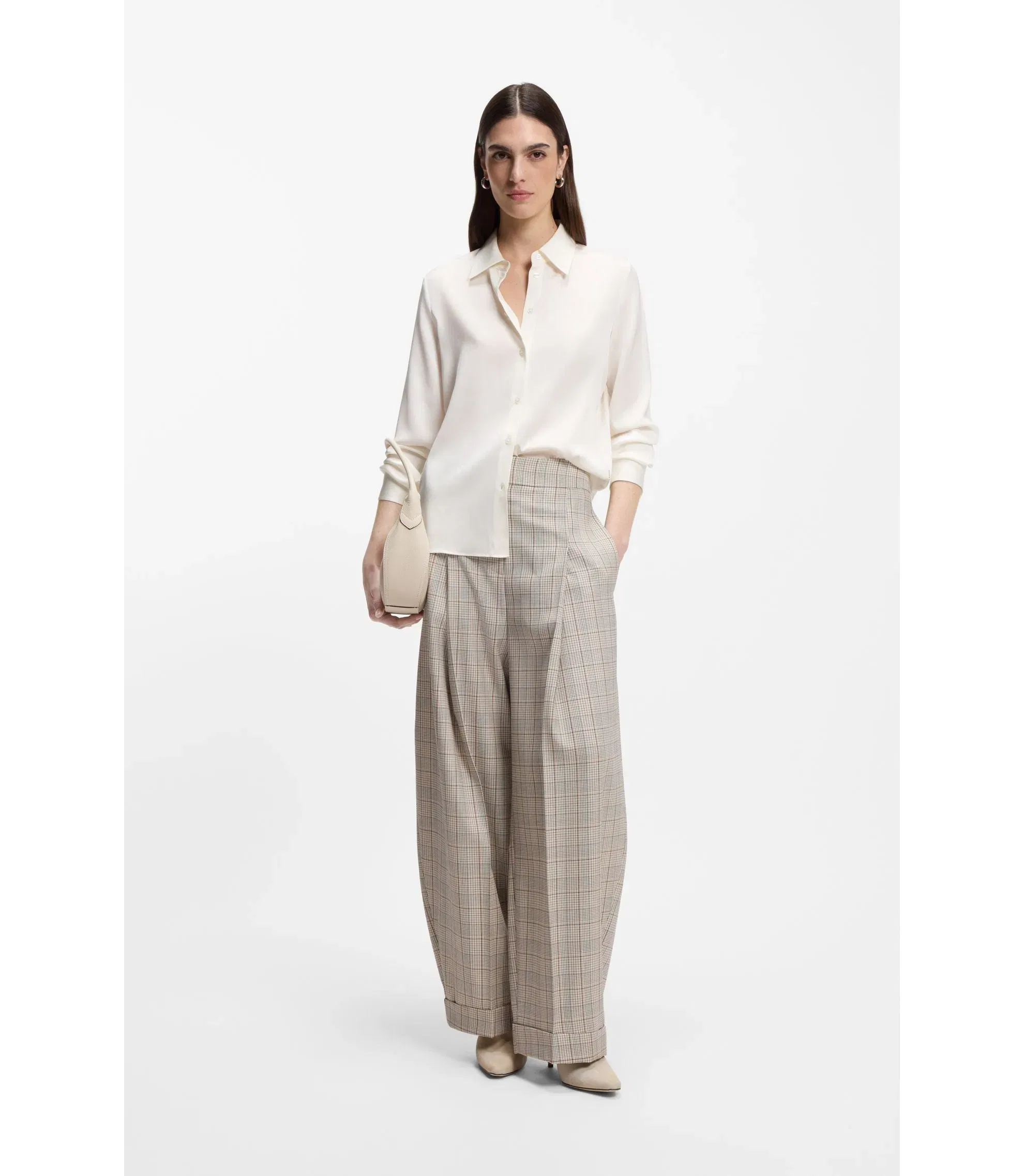 Boss Regular Fit Blouse In Stretch Silk White Women's