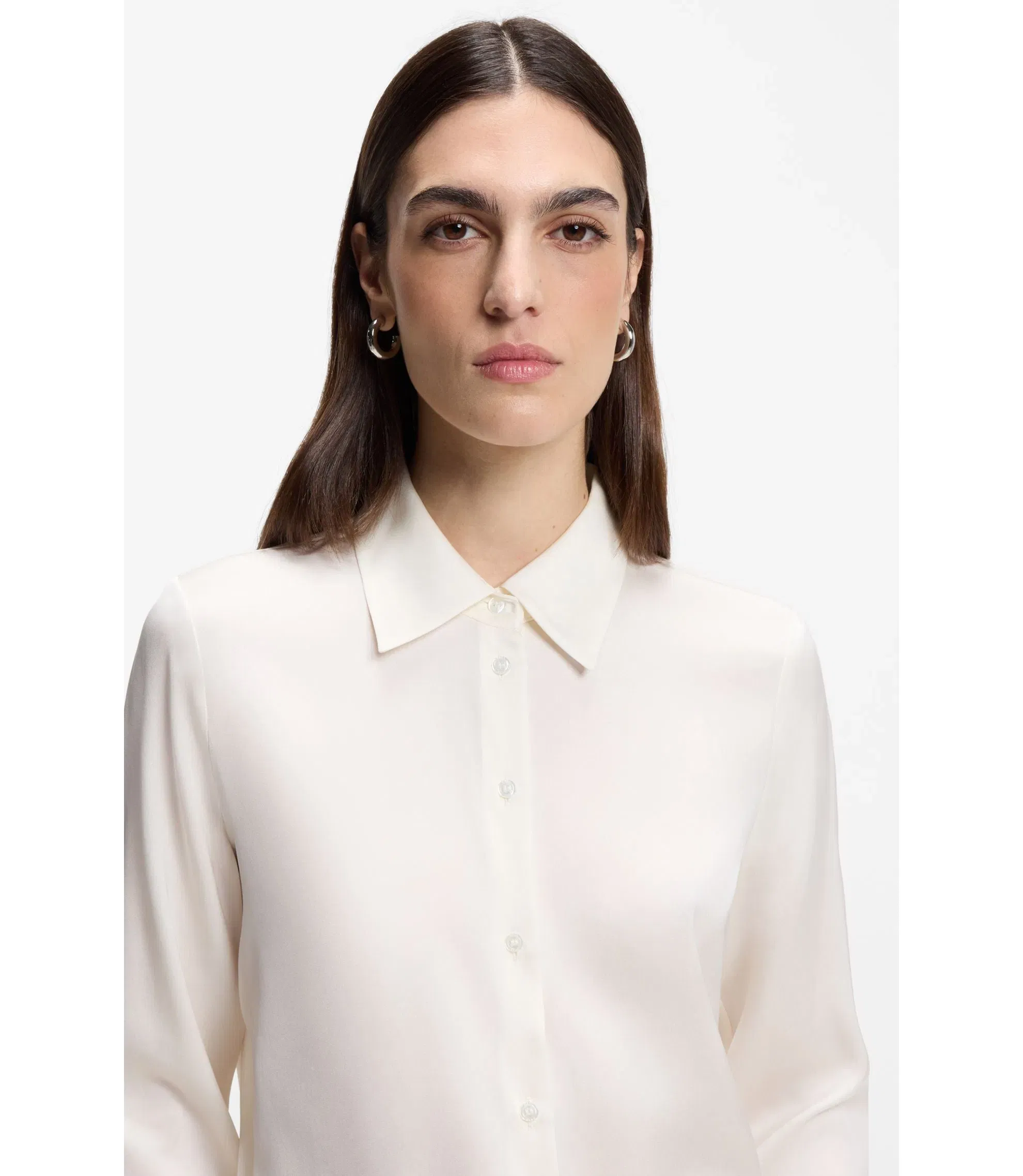 Boss Regular Fit Blouse In Stretch Silk White Women's