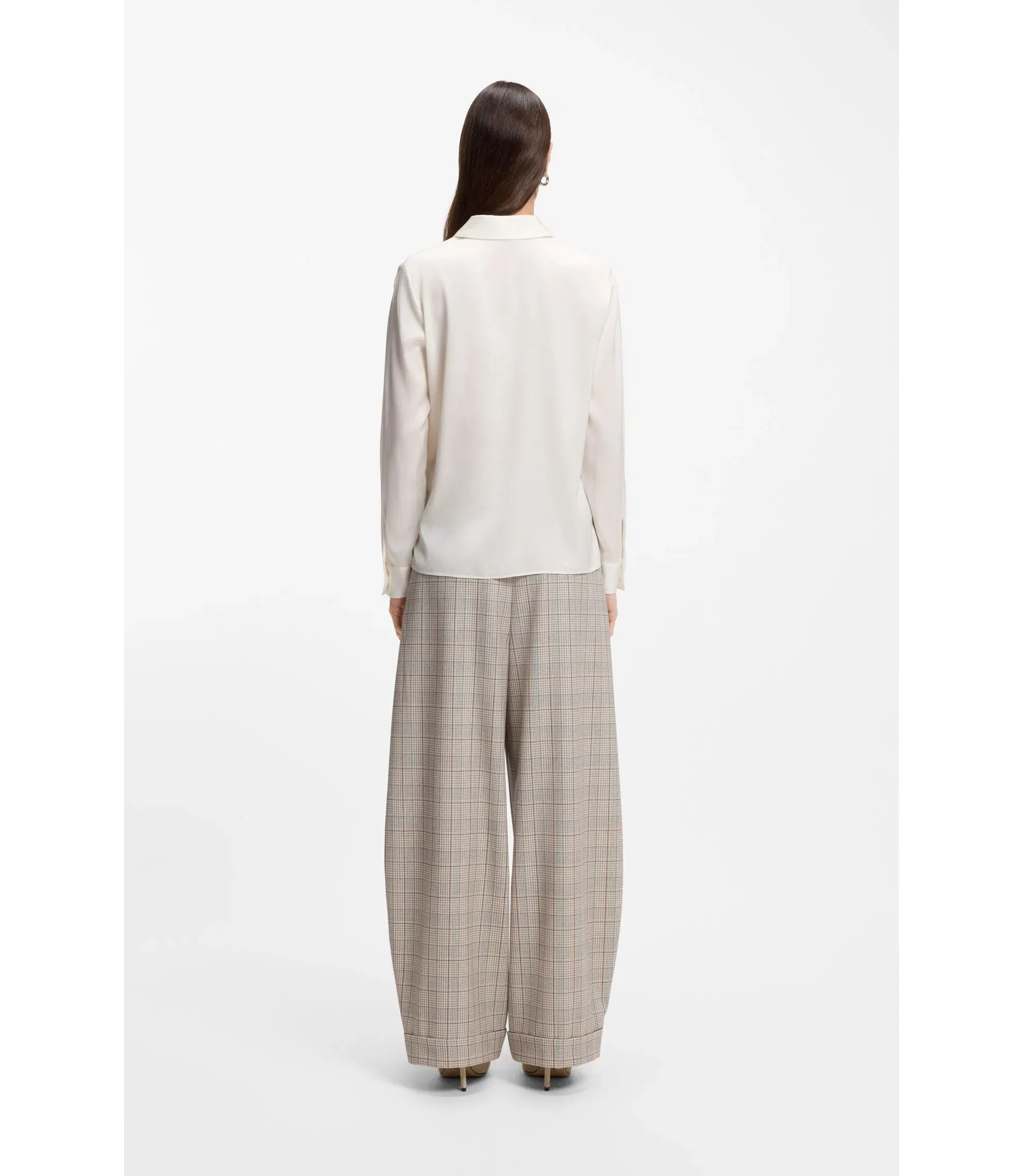 Boss Regular Fit Blouse In Stretch Silk White Women's