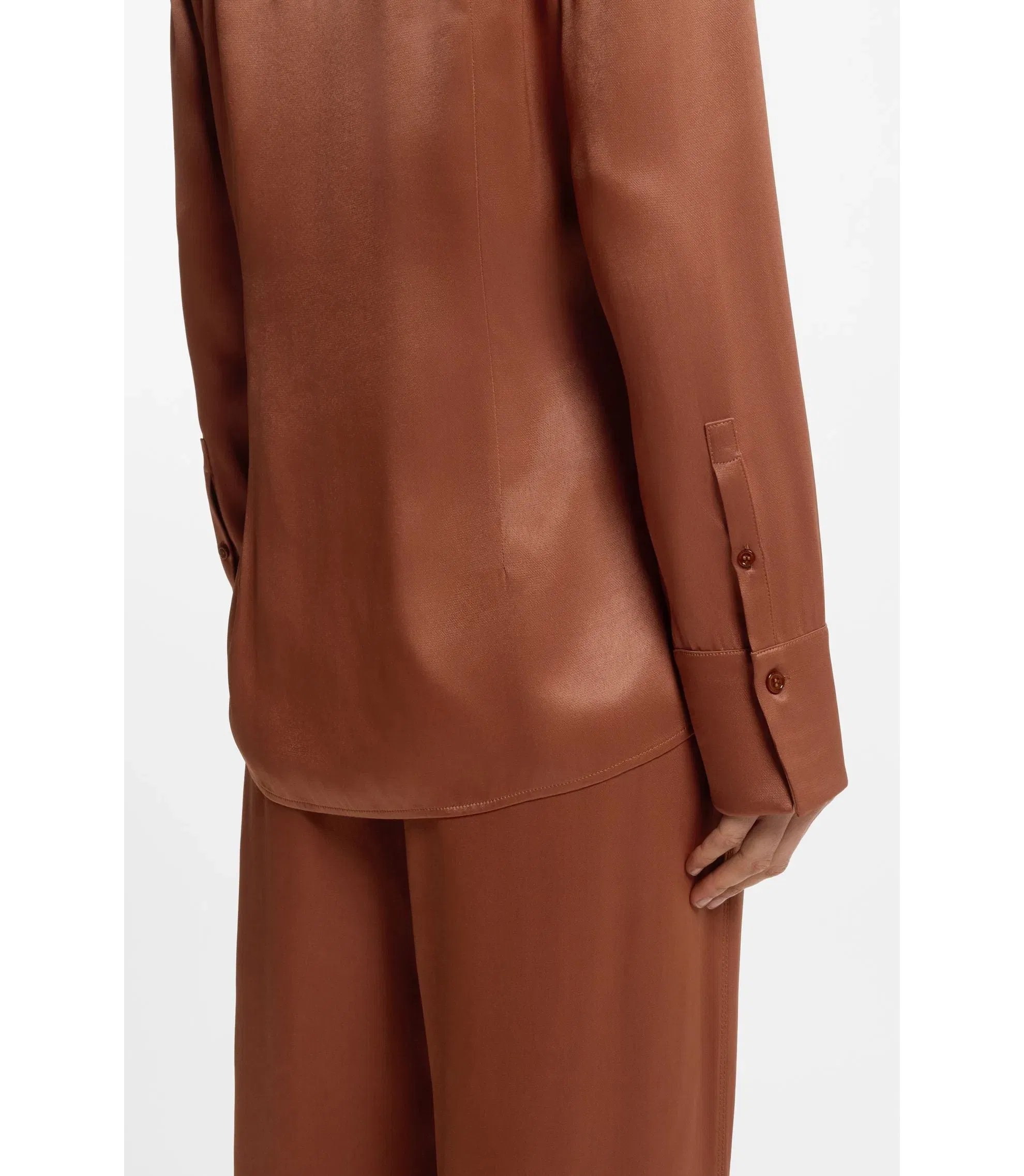 Boss Regular Fit Blouse In Soft Lustrous Fabric Brown Women's
