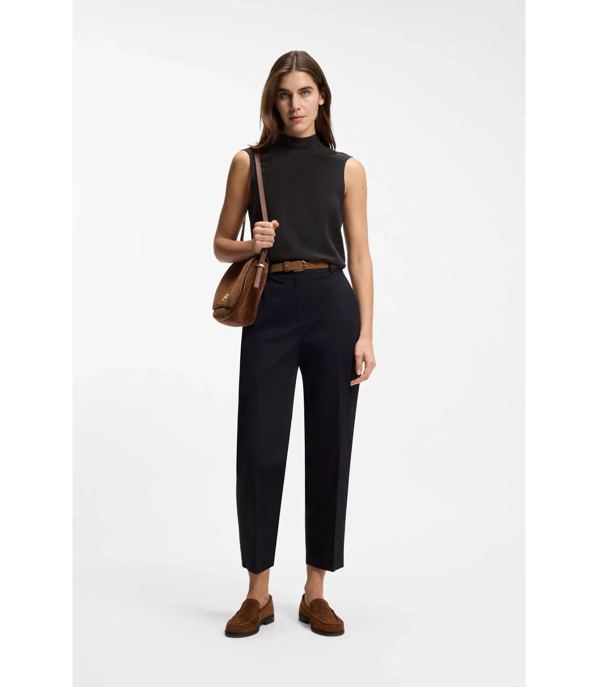 Boss Regular Fit Blouse In Sandwashed Silk With Tie Neck Black Women's