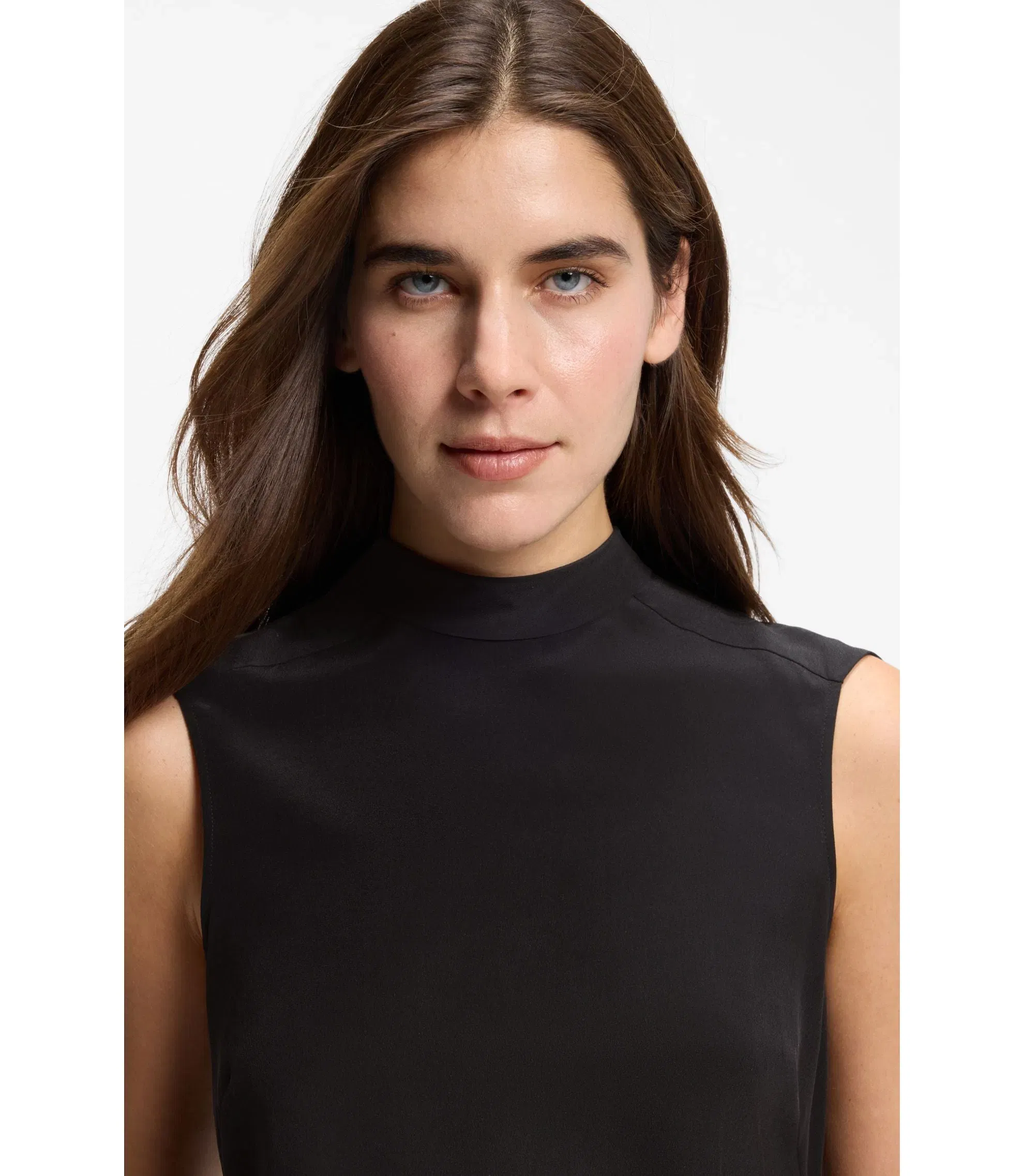 Boss Regular Fit Blouse In Sandwashed Silk With Tie Neck Black Women's