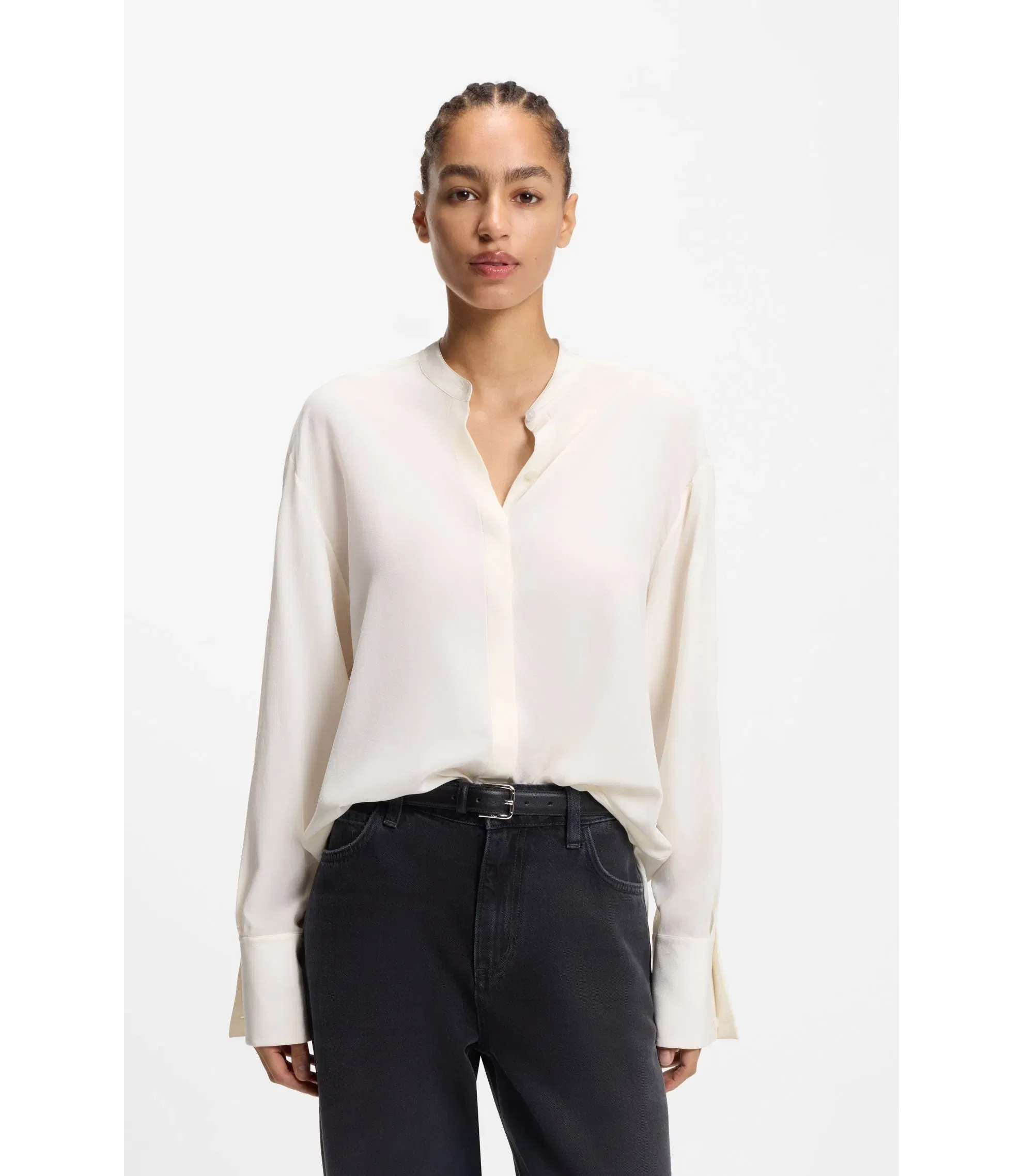 Boss Regular Fit Blouse In Sandwashed Silk White Women's