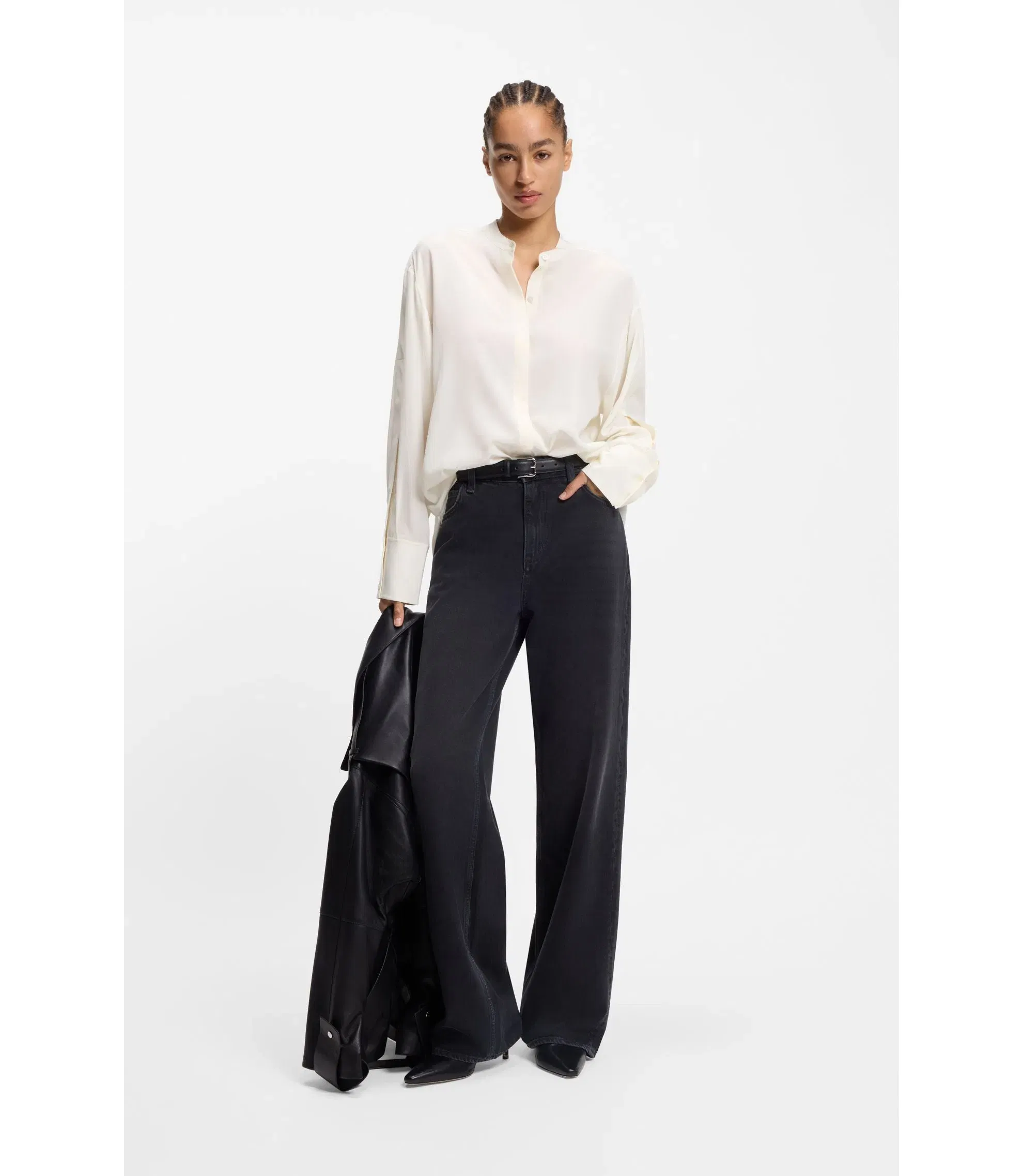 Boss Regular Fit Blouse In Sandwashed Silk White Women's