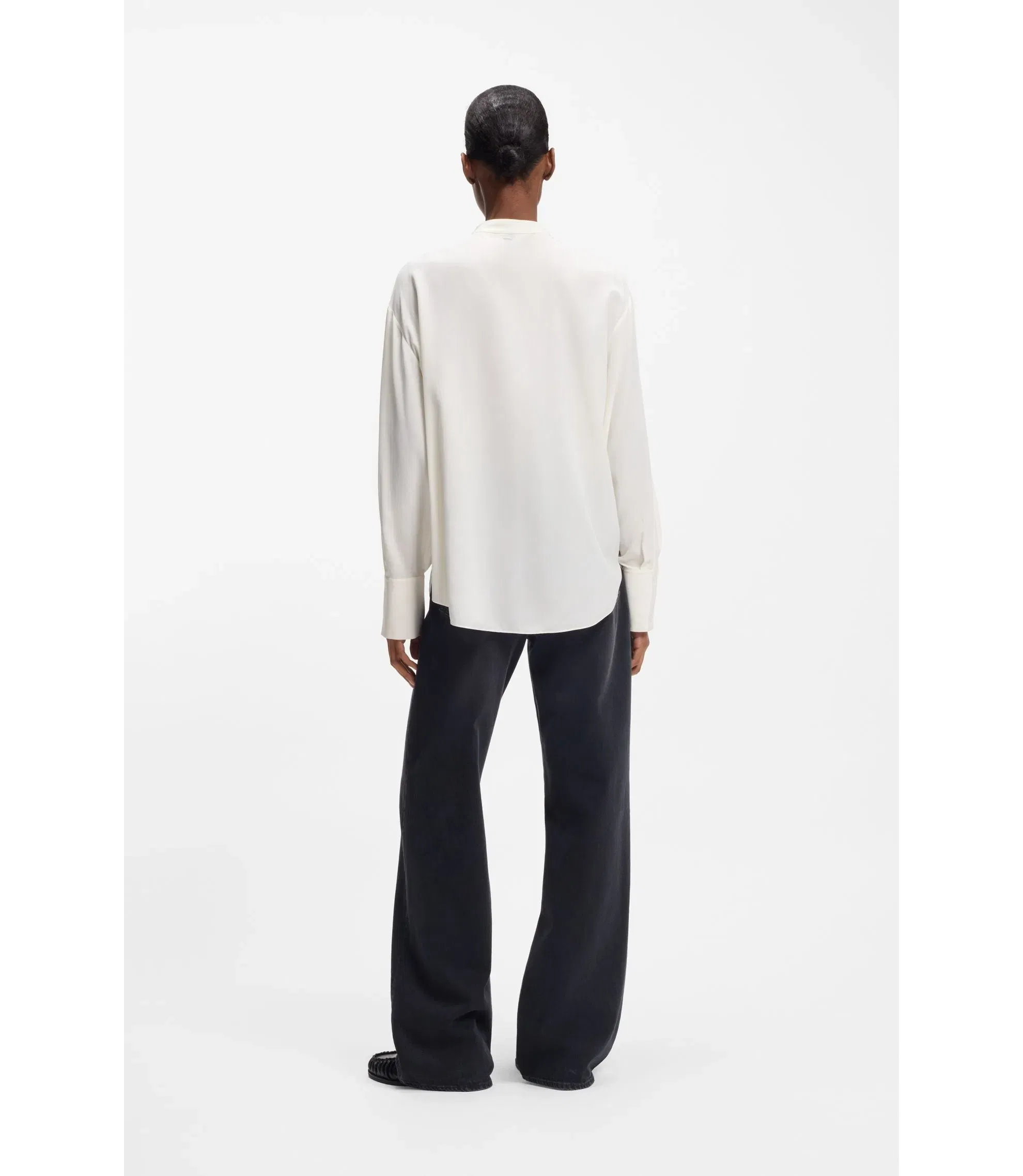 Boss Regular Fit Blouse In Sandwashed Silk White Women's