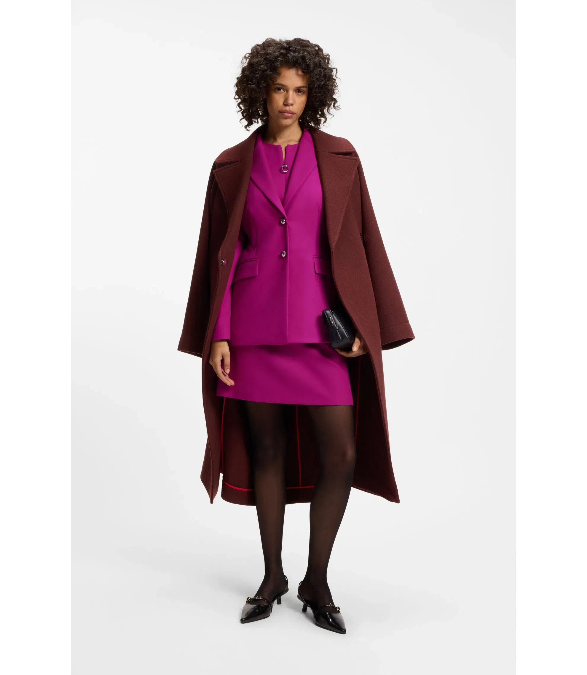 Hugo Regular Fit Blazer With Metal Buttons Dark Pink Women's
