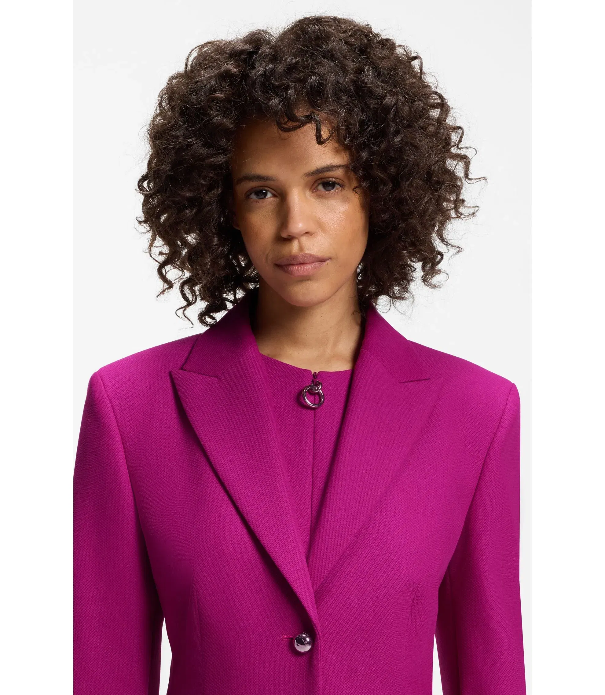 Hugo Regular Fit Blazer With Metal Buttons Dark Pink Women's