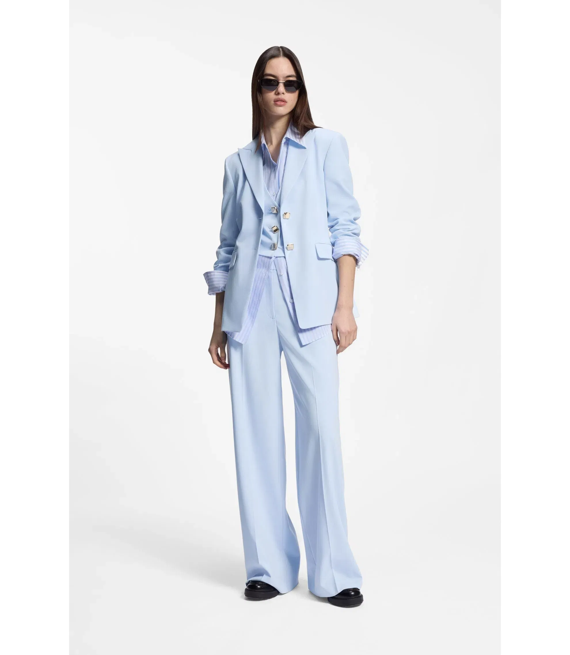 Hugo Regular Fit Blazer With Gold Tone Buttons Light Blue Women's