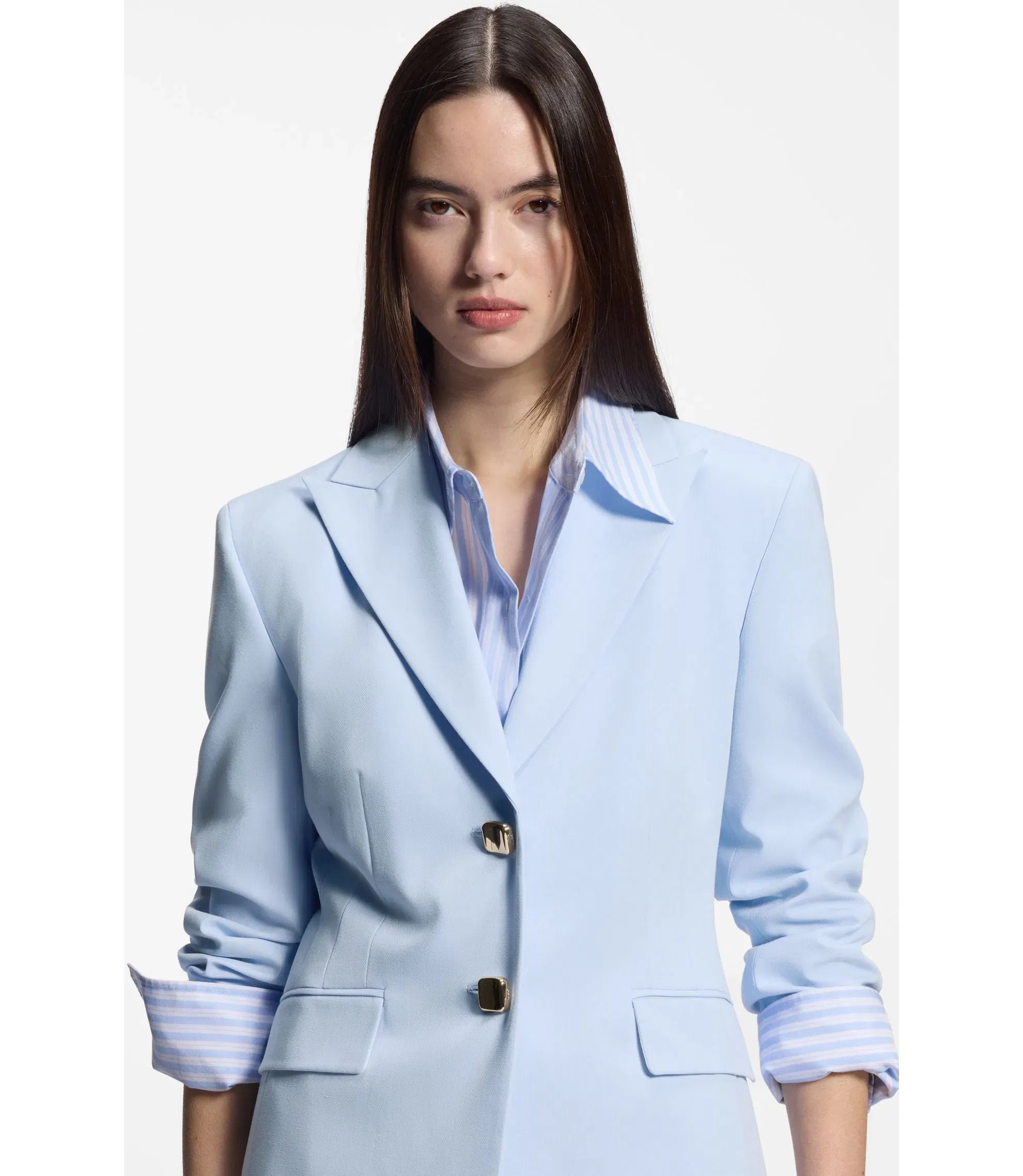 Hugo Regular Fit Blazer With Gold Tone Buttons Light Blue Women's