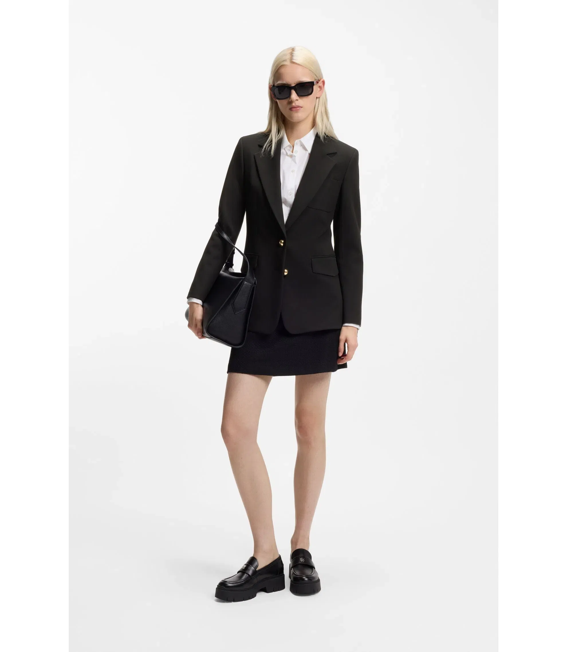 Hugo Regular Fit Blazer With Gold Tone Buttons Black Women's
