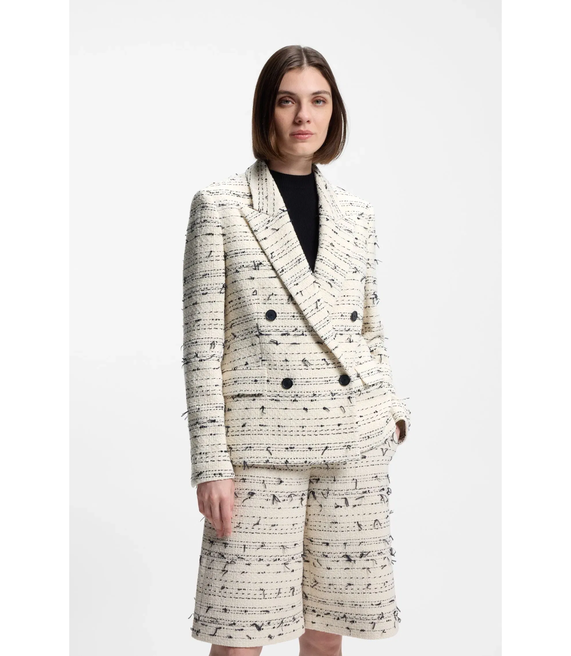 Boss Regular Fit Blazer In Striped Cotton Blend Tweed Patterned Women's