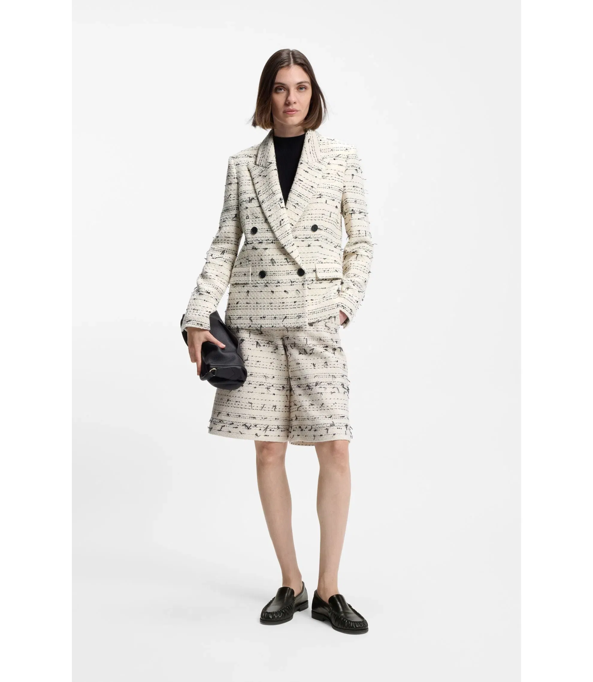 Boss Regular Fit Blazer In Striped Cotton Blend Tweed Patterned Women's