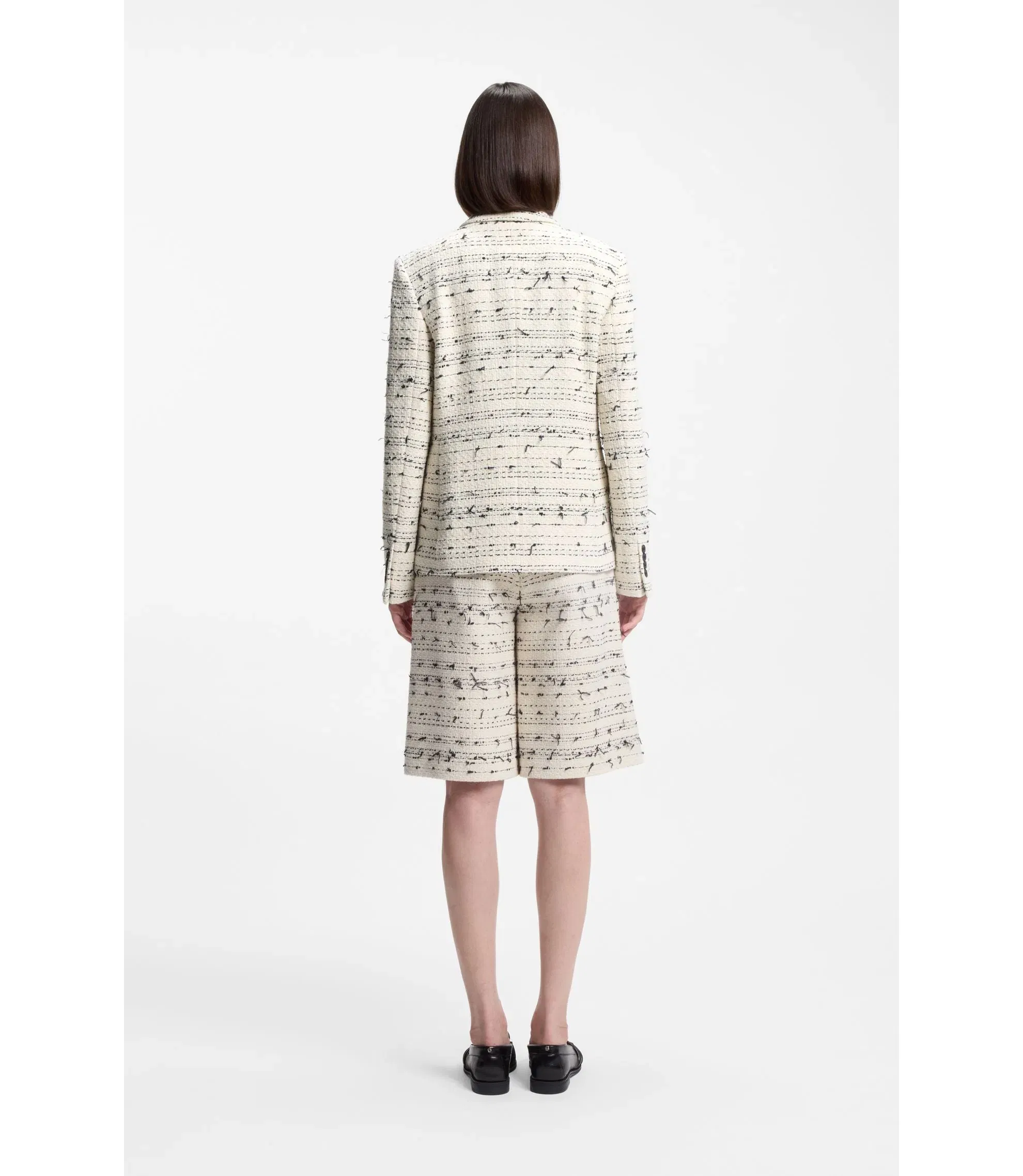 Boss Regular Fit Blazer In Striped Cotton Blend Tweed Patterned Women's