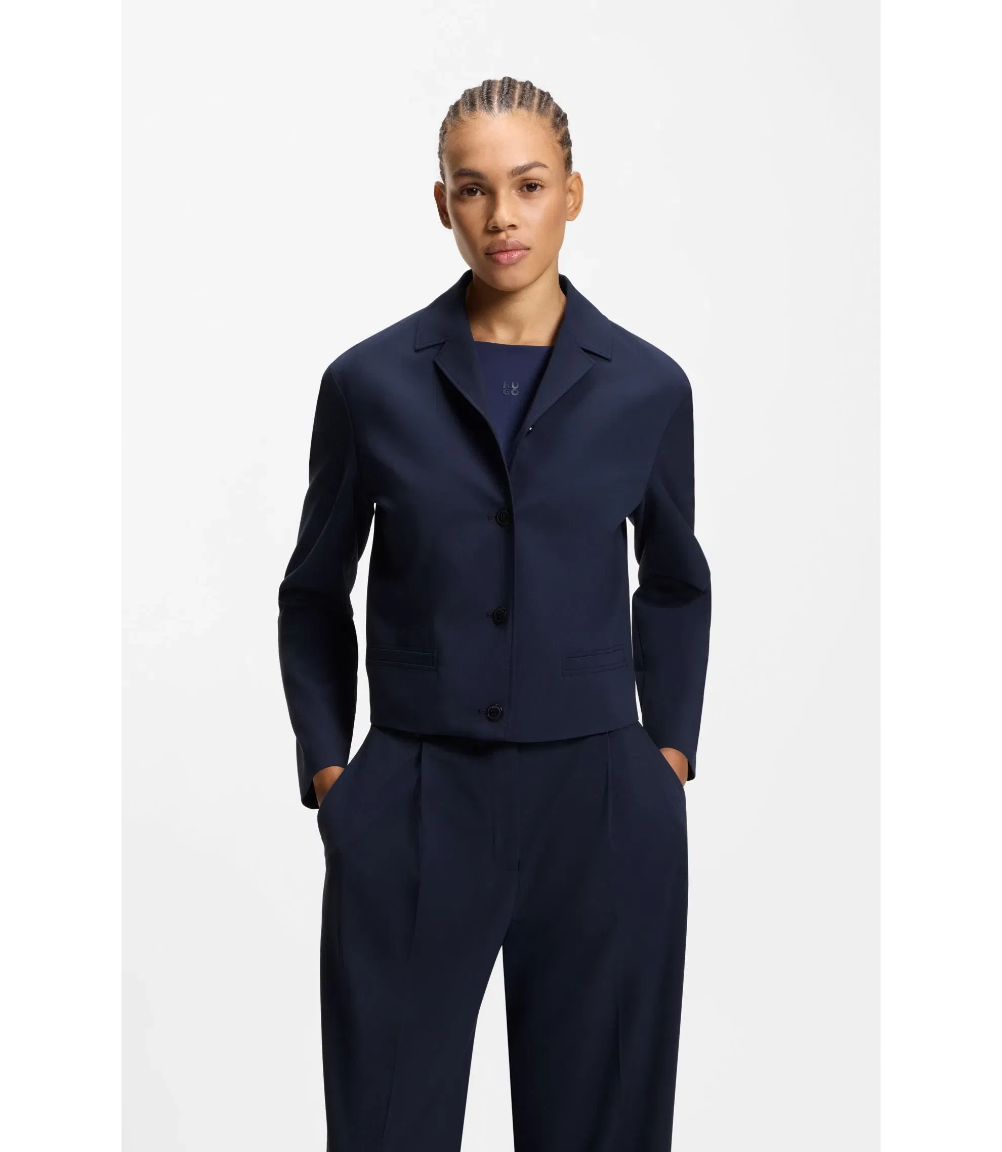 Hugo Regular Fit Blazer In Stretch Fabric Dark Blue Women's