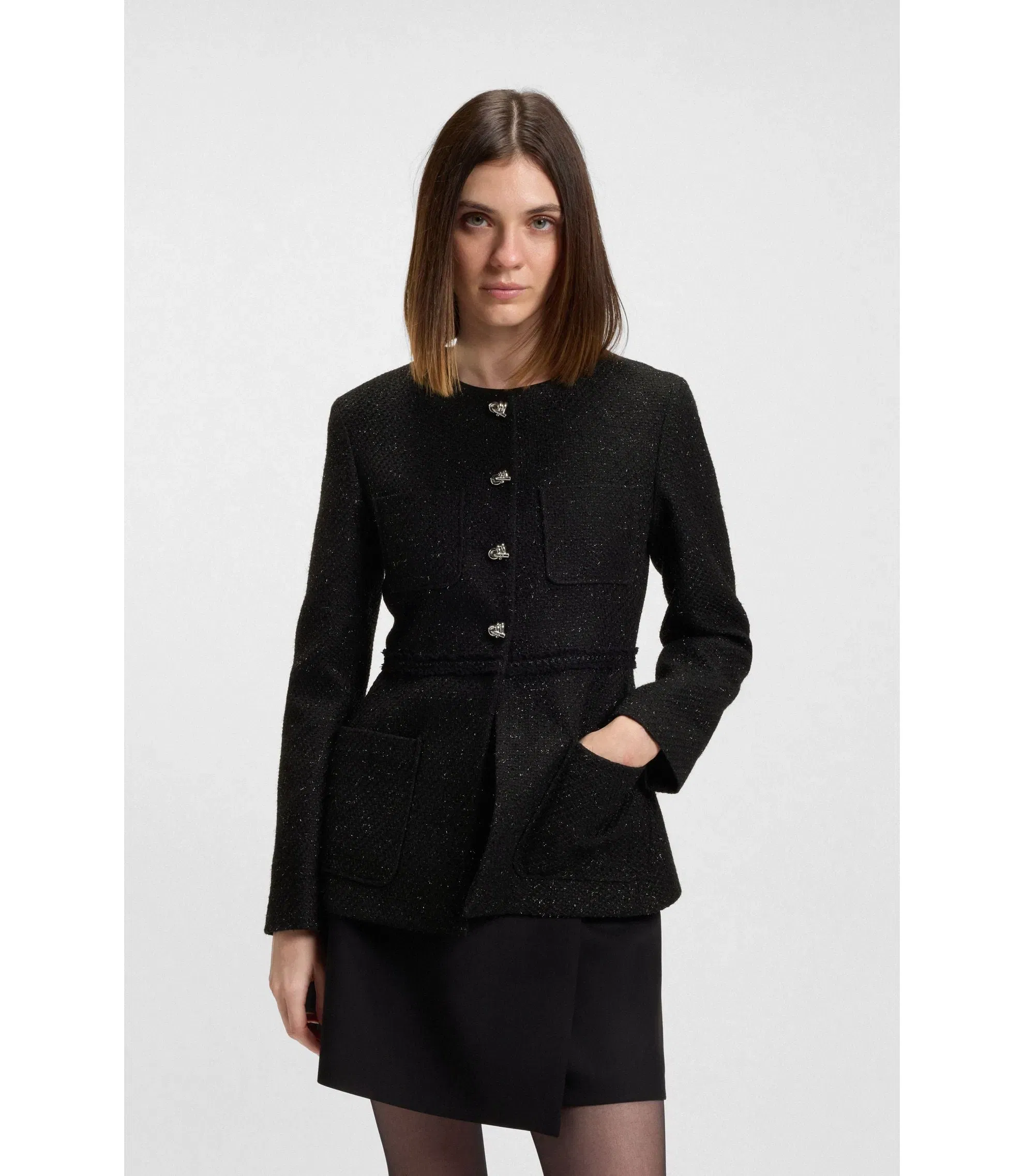 Hugo Regular Fit Blazer In Sparkling Boucl Black Women's