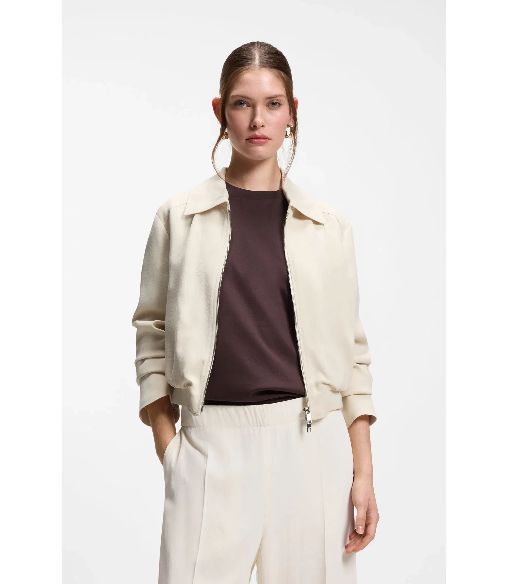 Boss Regular Fit Blazer In Soft Crepe White Women's