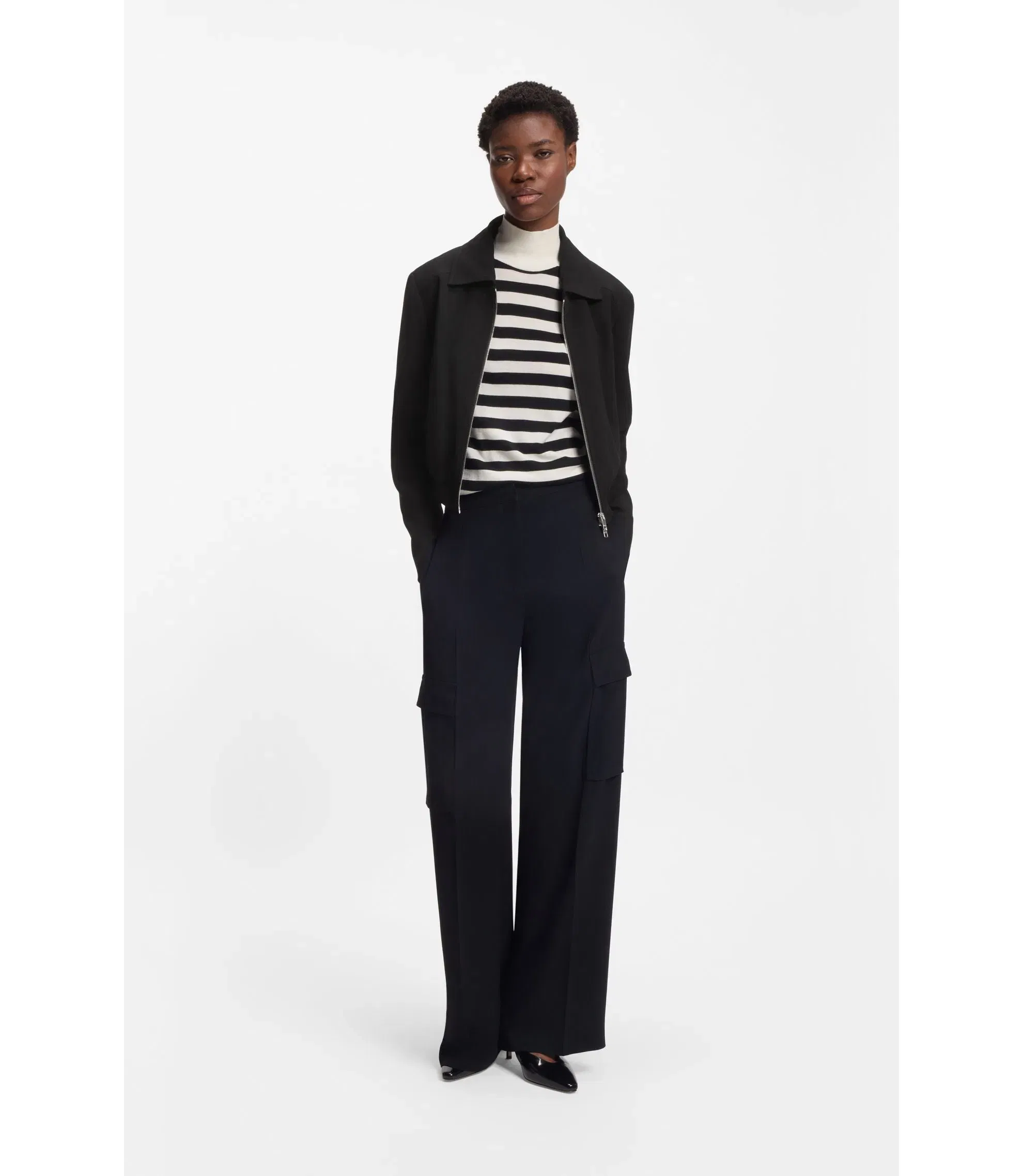 Boss Regular Fit Blazer In Soft Crepe Black Women's