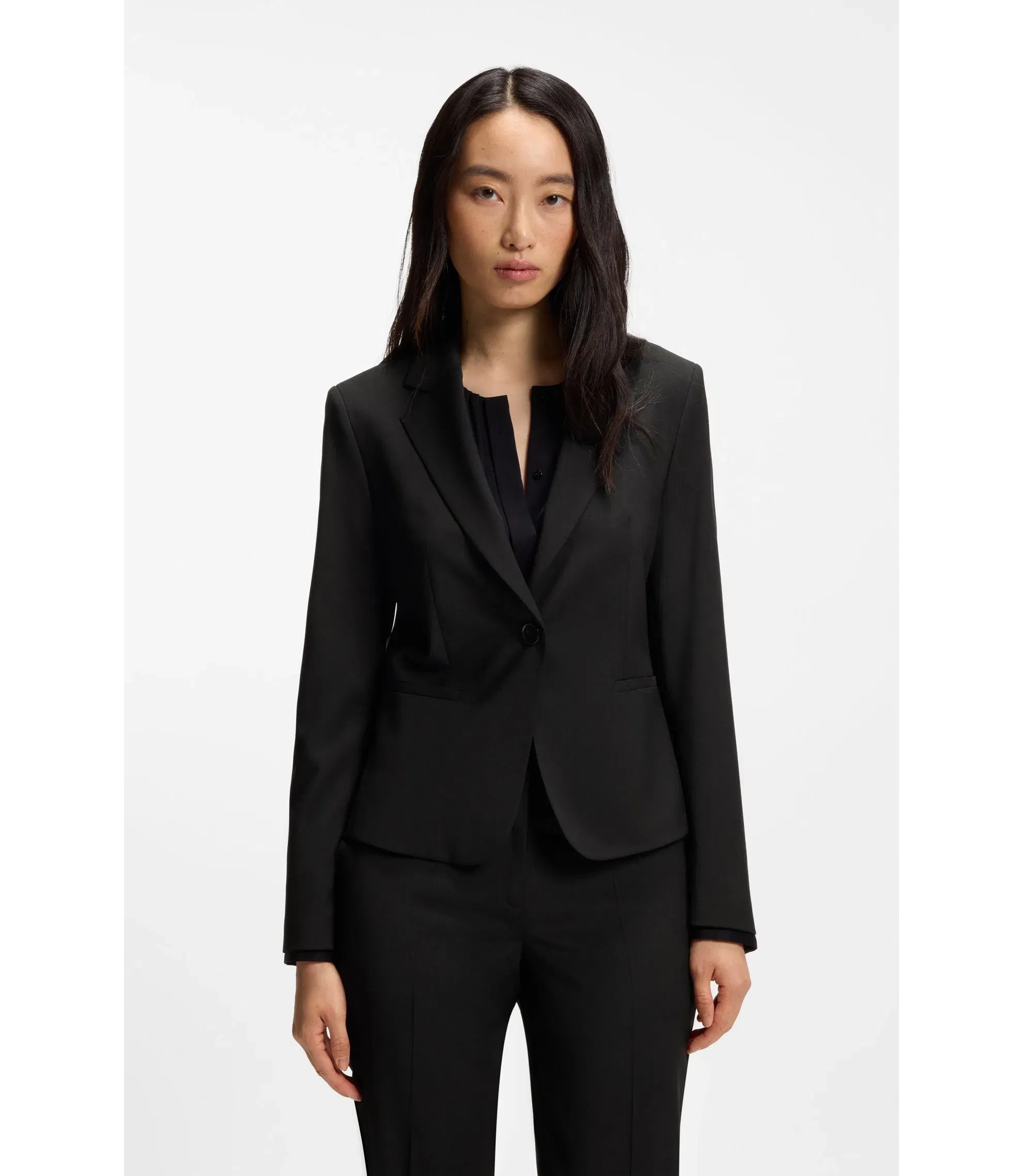 Boss Regular Fit Blazer In Italian Made Virgin Wool Black Women's