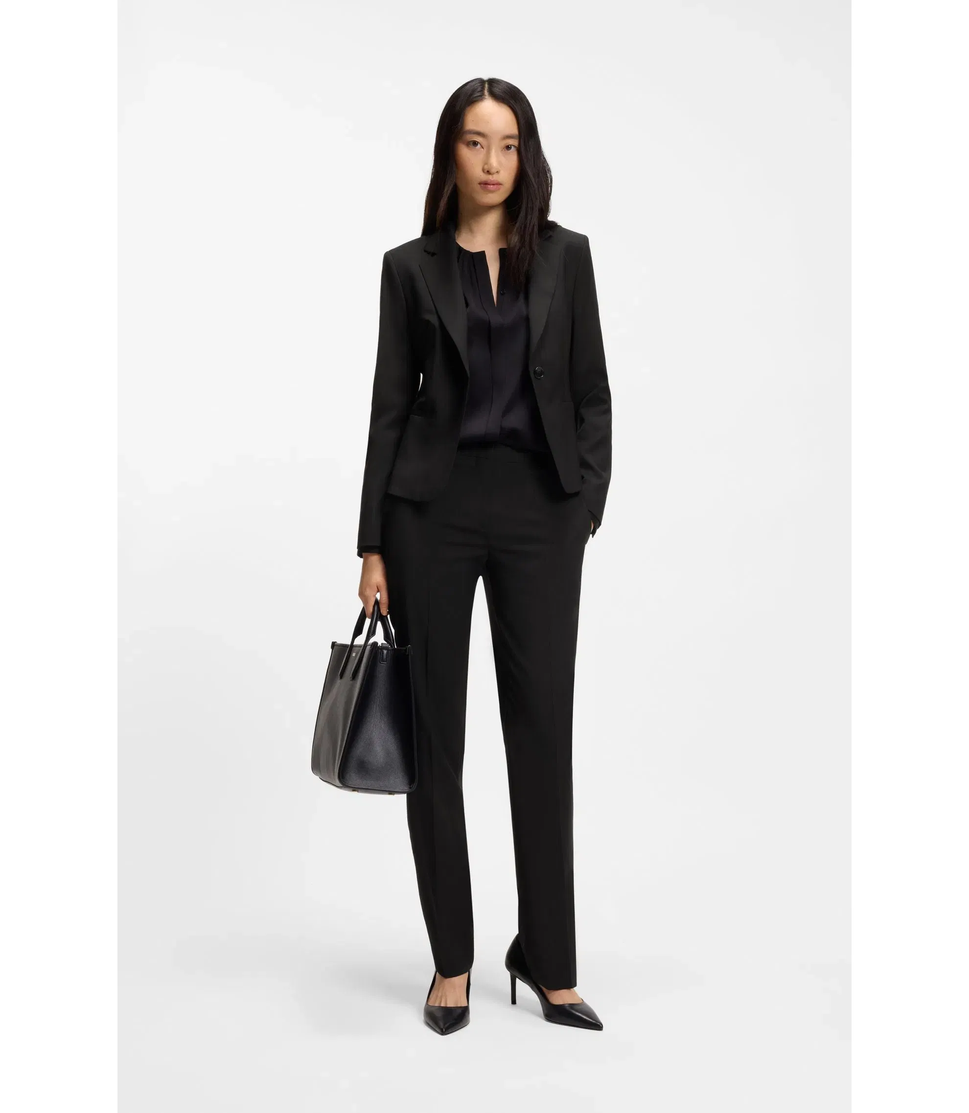 Boss Regular Fit Blazer In Italian Made Virgin Wool Black Women's
