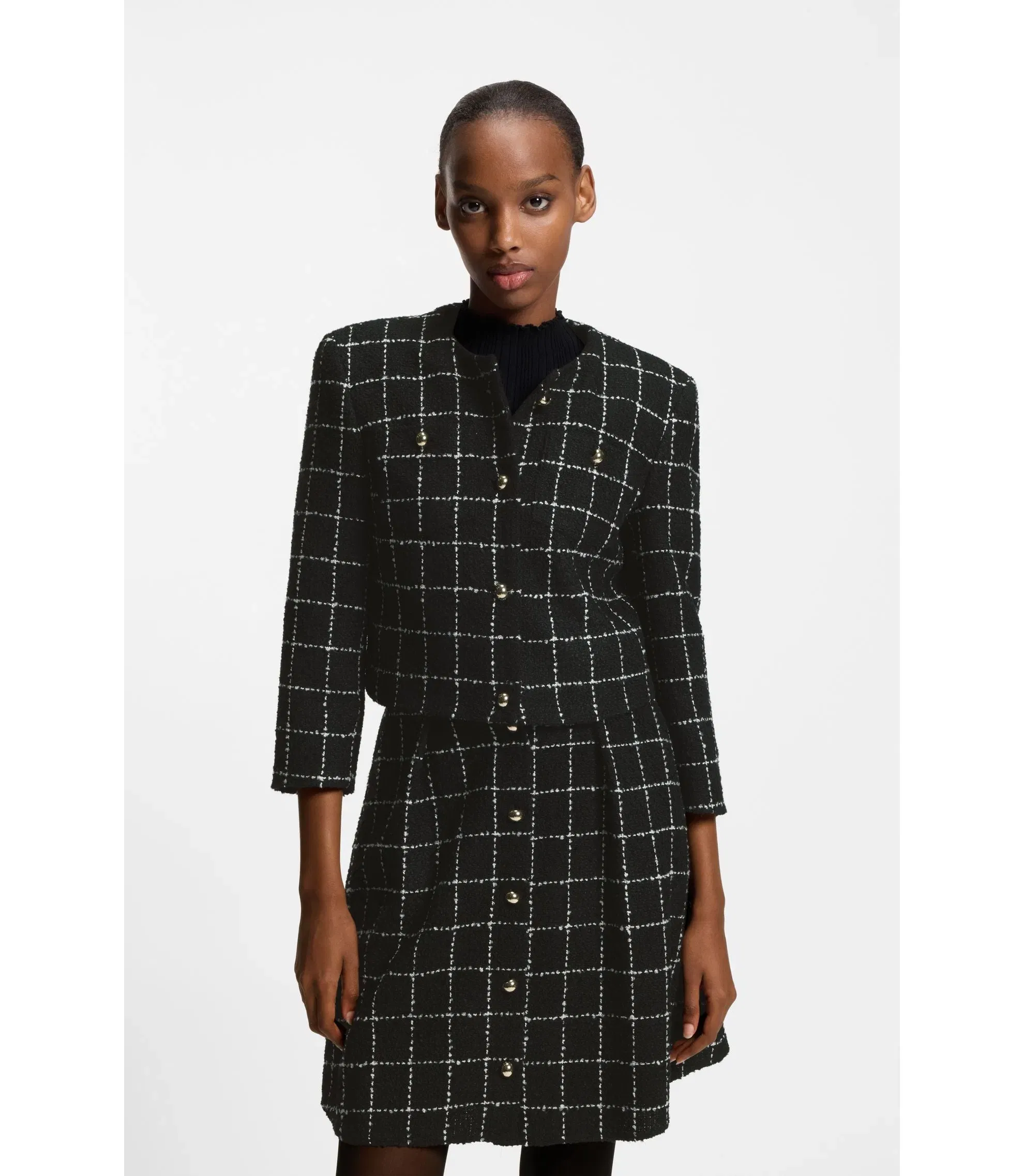 Hugo Regular Fit Blazer In Checked Boucl Patterned Women's