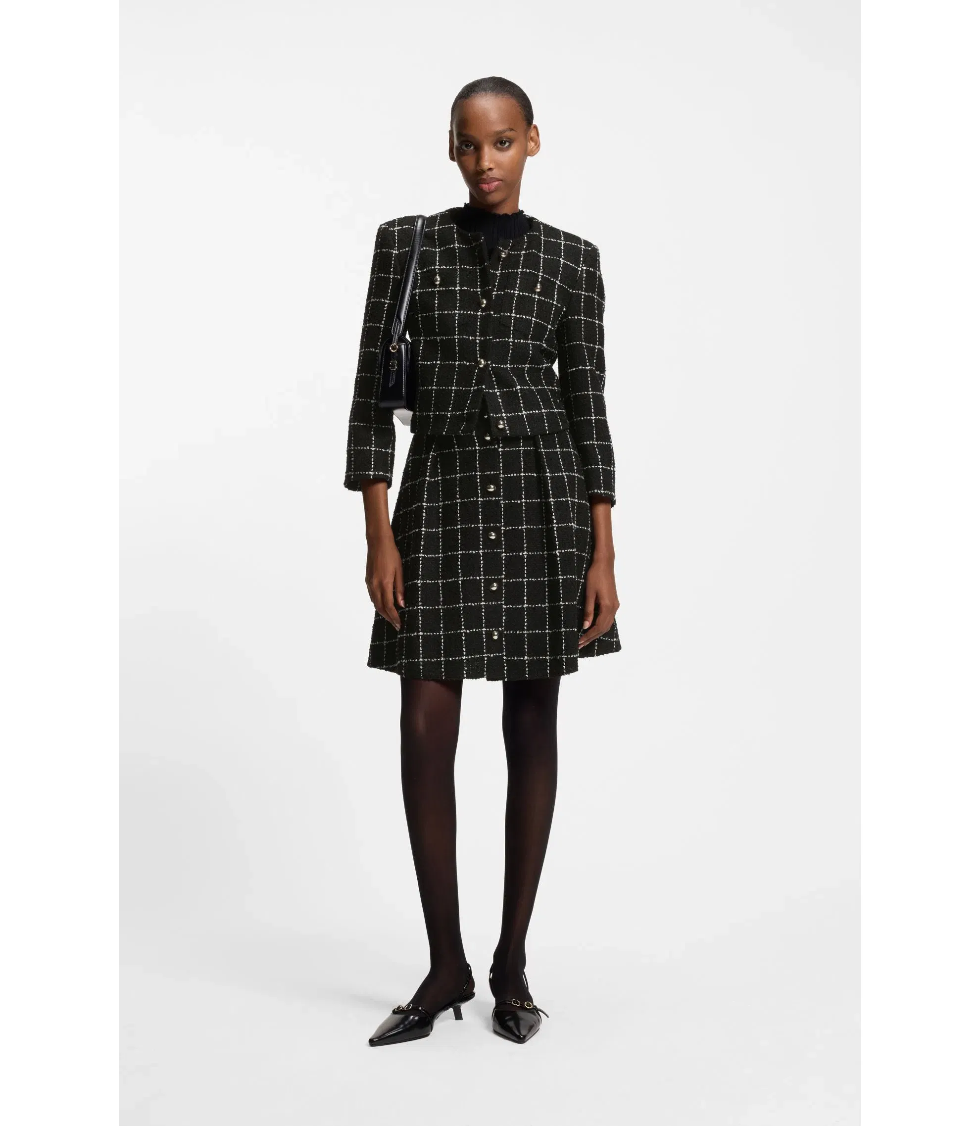Hugo Regular Fit Blazer In Checked Boucl Patterned Women's